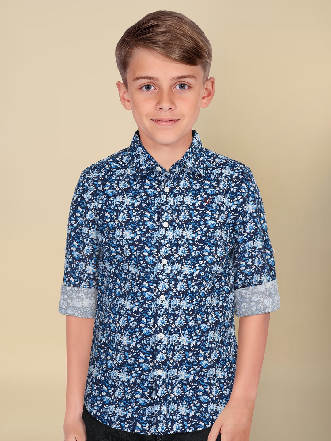

Allen Solly Junior Boys Spread Collar Cotton Slim Fit Casual Shirt, Navy blue