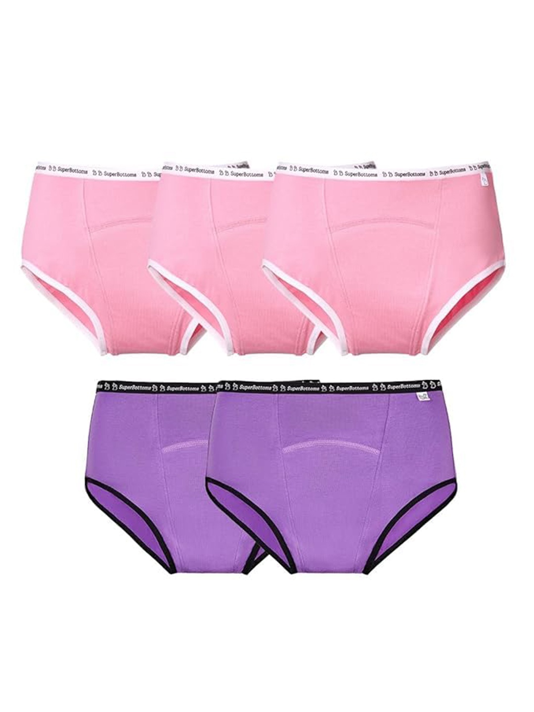

SuperBottoms Pack of 5 Max absorb Period Underwear High Waist Leak-Free, Pink