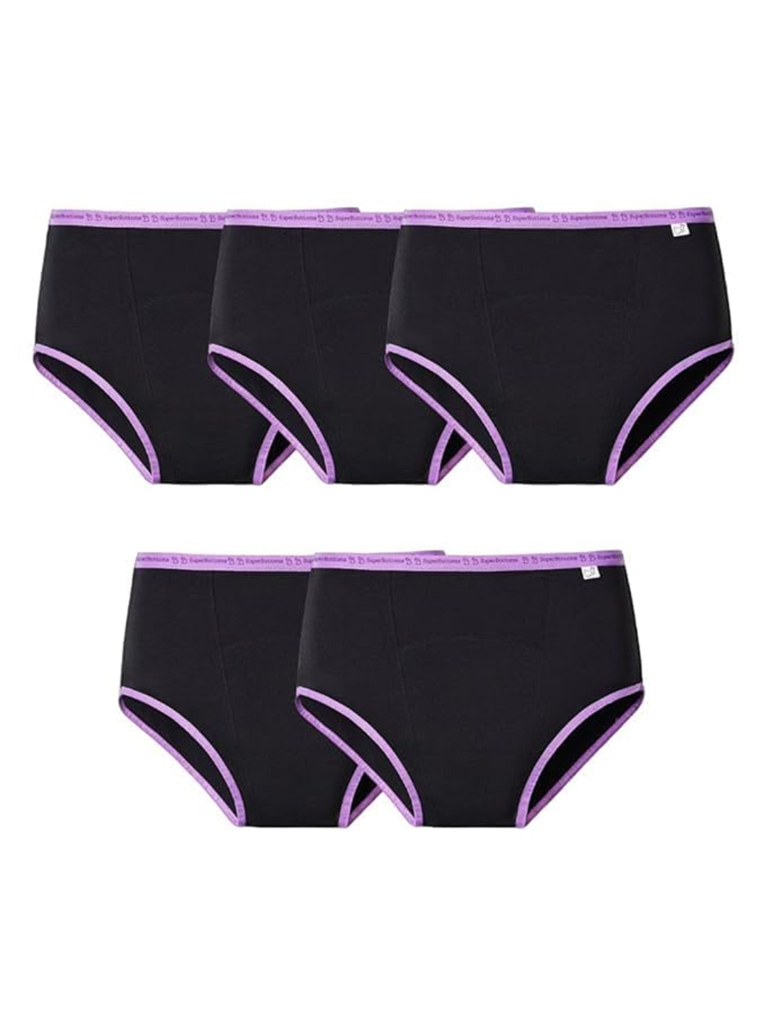

SuperBottoms Set of 5 Maxabsorb High Waist Leak Free Period Underwear, Black