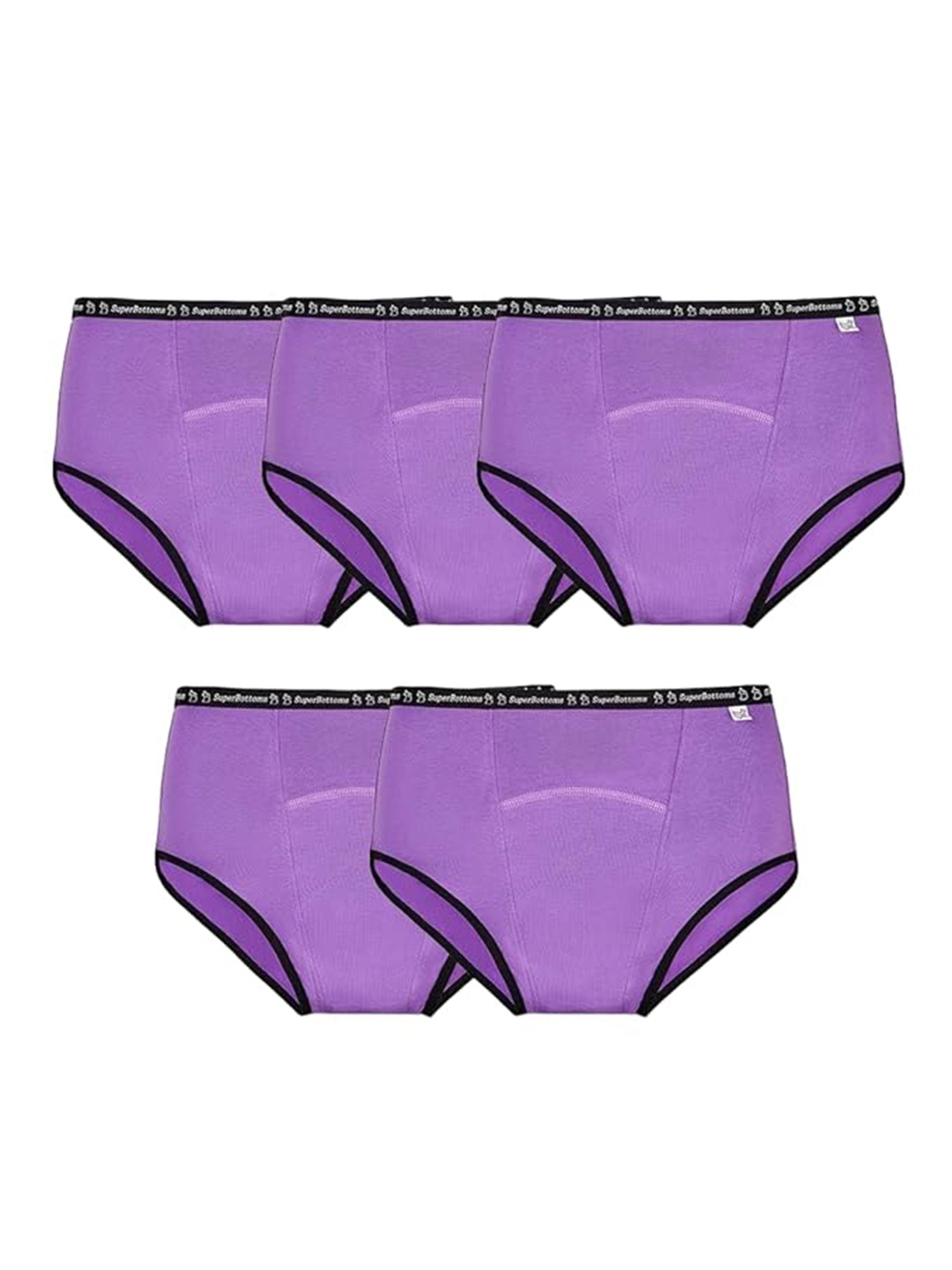 

SuperBottoms Pack Of 5 Max absorb Period Underwear High Waist Leak-Free, Purple