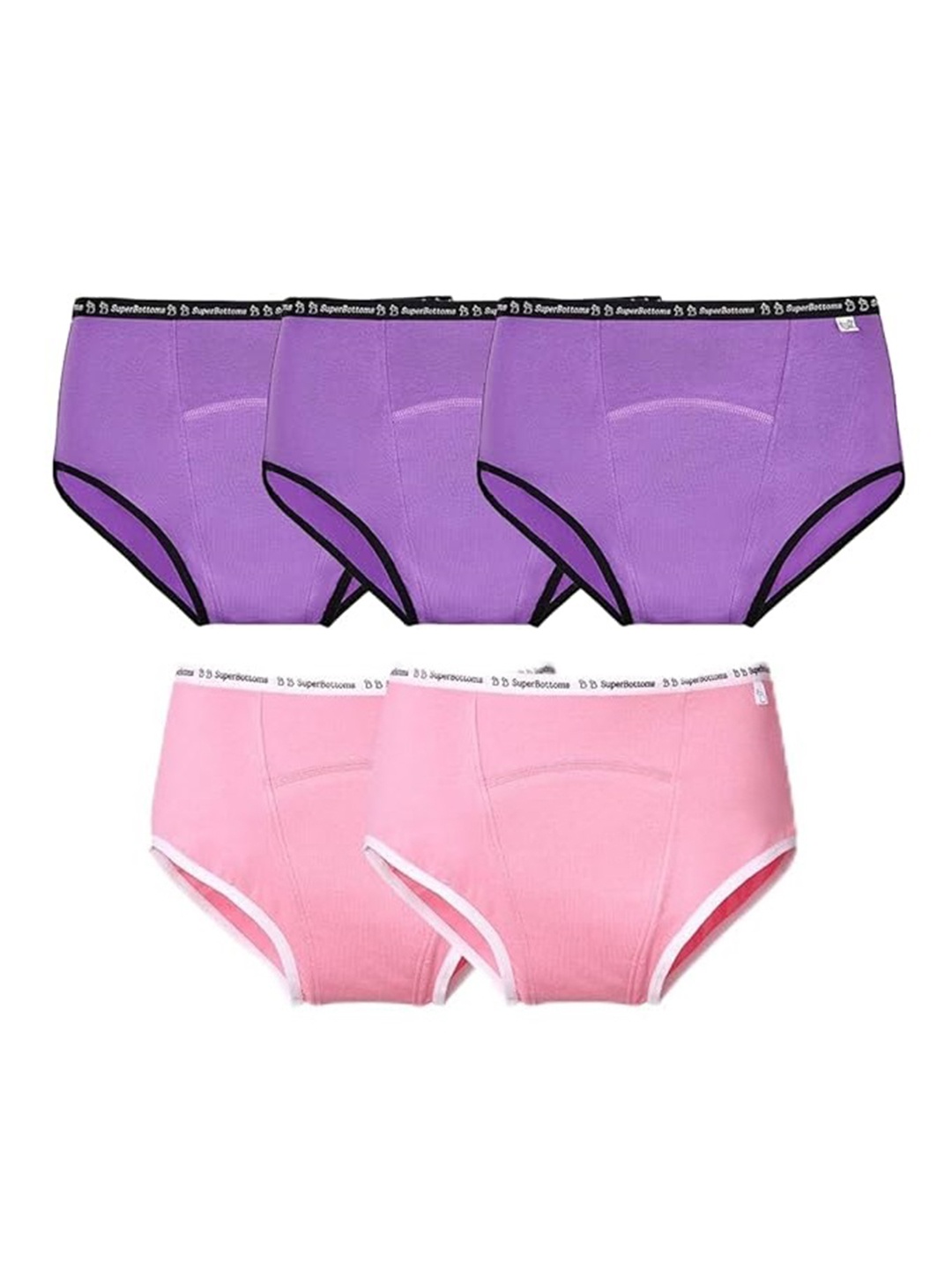 

Super Bottoms Pack of 5 Max Absorb Period Underwear High Waist Leak-Free, Purple