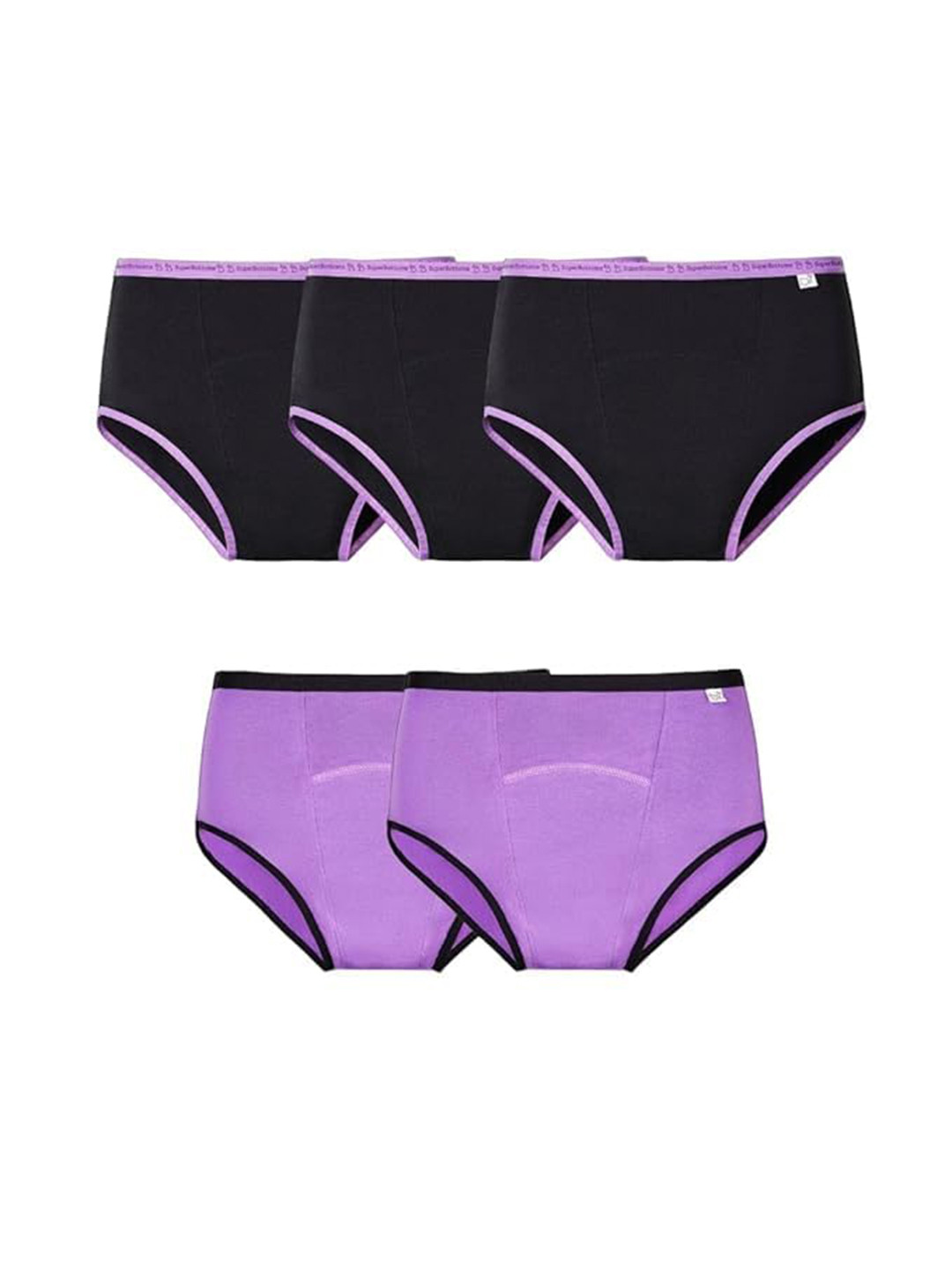 

SuperBottoms Set of 5 Maxabsorb High Waist Leak-Free Period Underwear, Black