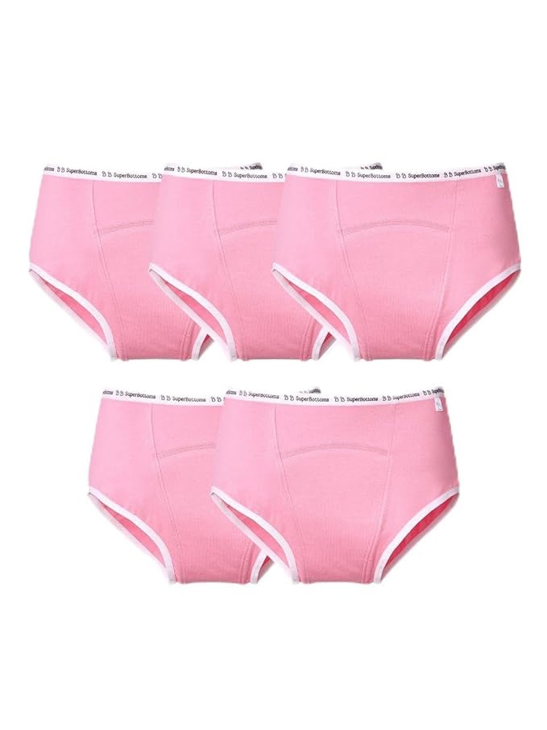

Super Bottoms Pack of 5 Max Absorb Period Underwear High Waist Leak-Free, Pink
