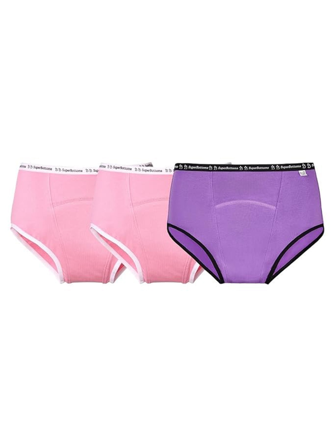 

Super Bottoms Pack of 3 Max Absorb Period Underwear High Waist Leak-Free, Pink