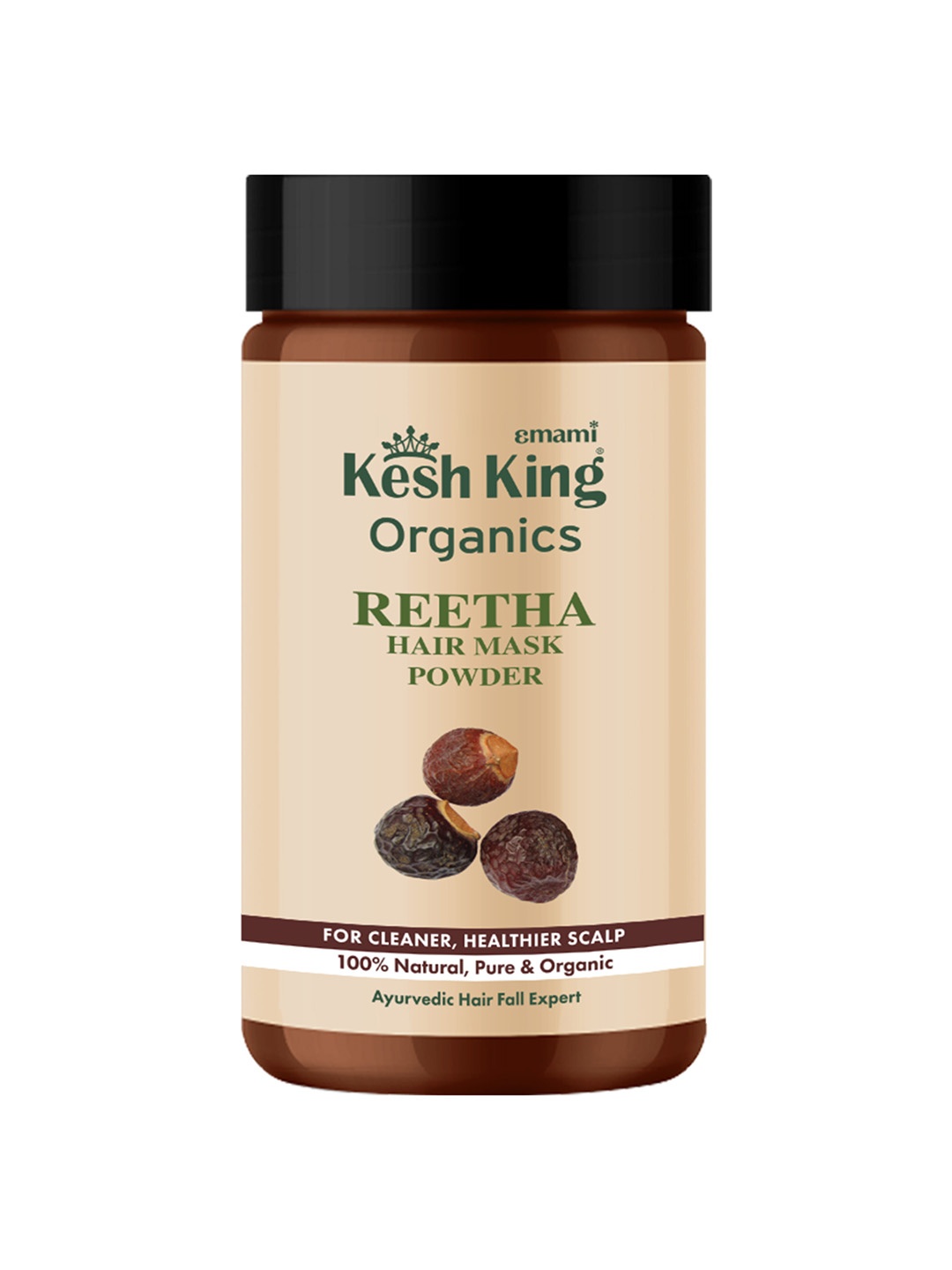 

Kesh King Organics Natural Reetha Hair Mask Powder for Cleaner & Healthier Scalp - 100 g, Beige