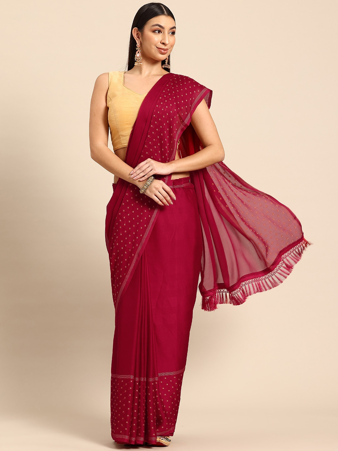 

Tikhi Imli Woven Design Satin Ready to Wear Saree, Fuchsia