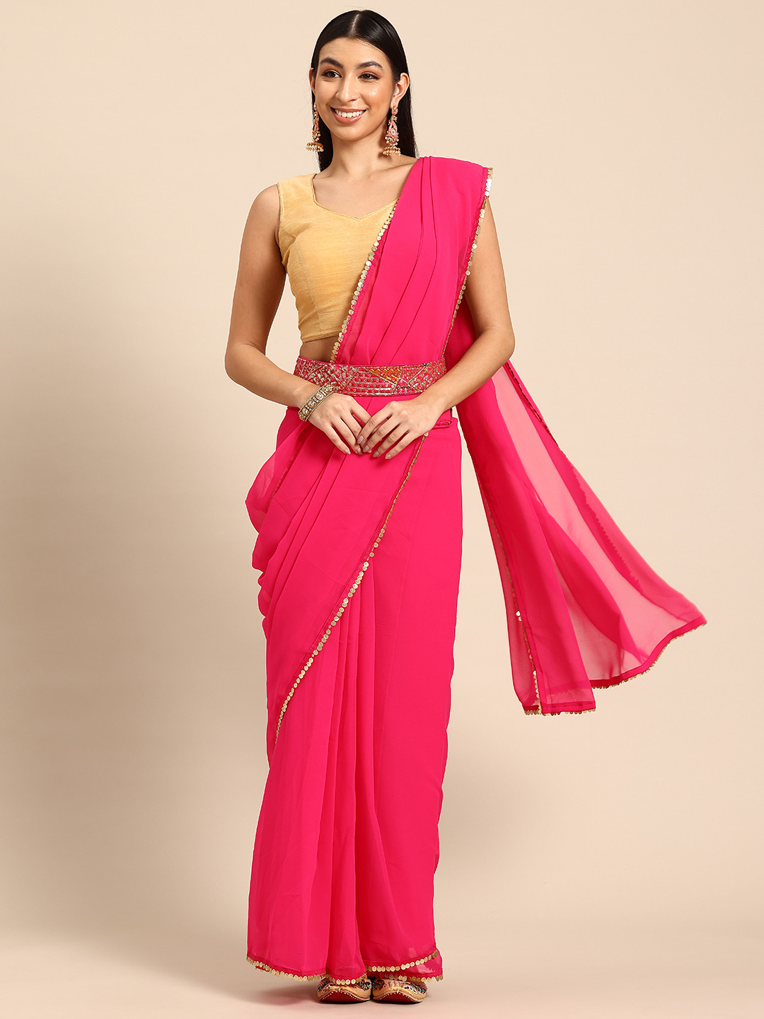 

Tikhi Imli Sequinned Ready to Wear Saree, Pink
