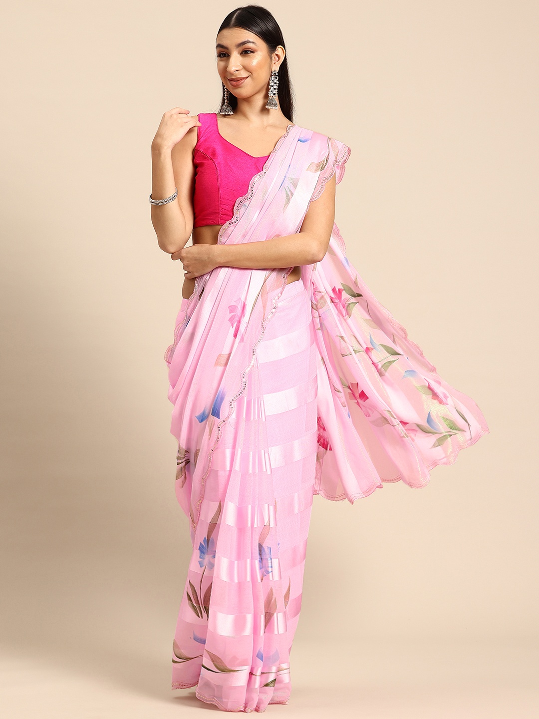 

Tikhi Imli Floral Sequinned Ready to Wear Saree, Pink