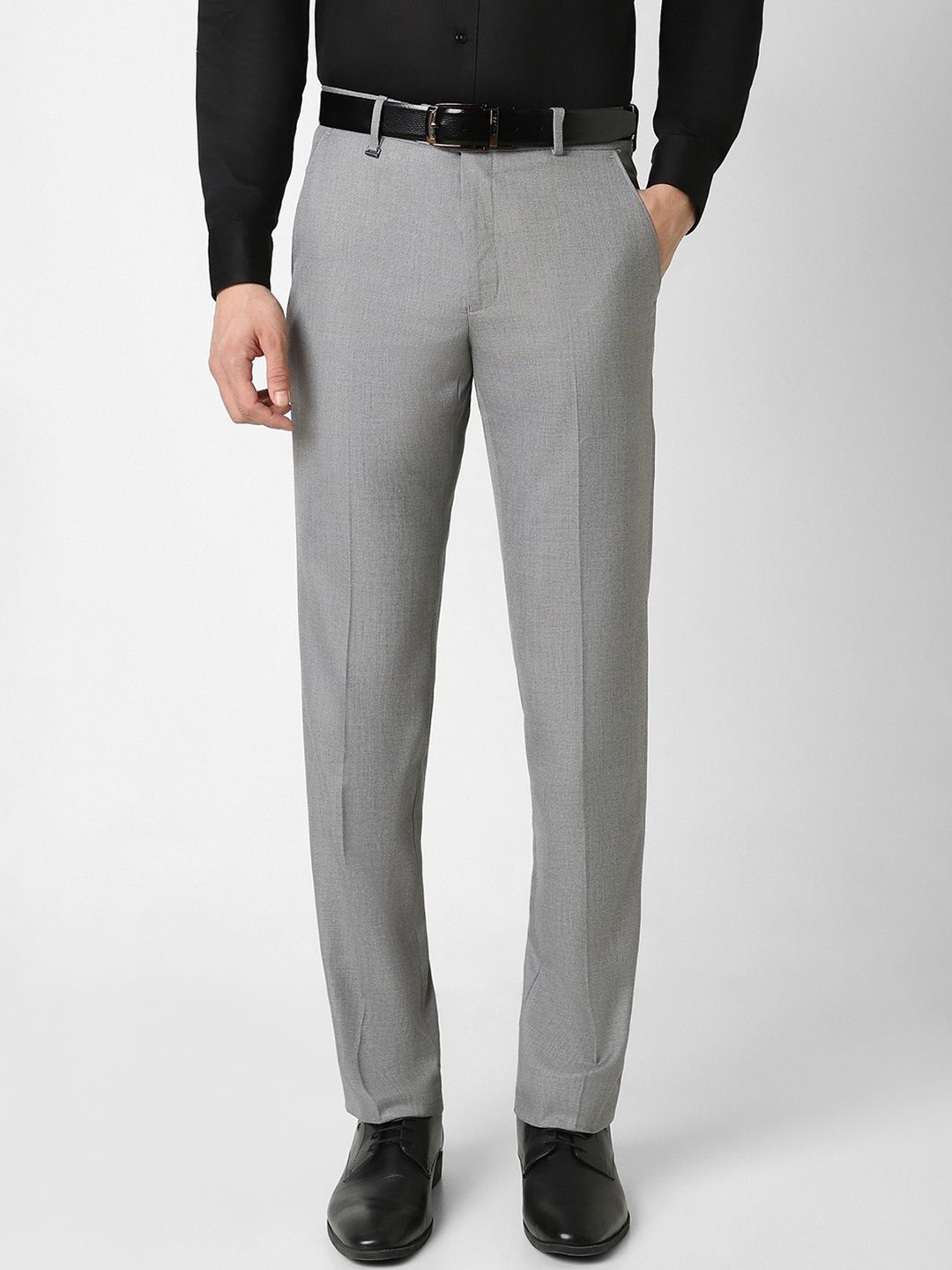 

Van Heusen Men Mid-Rise Flat-Front Woven Slim Fit Formal Trousers, Grey