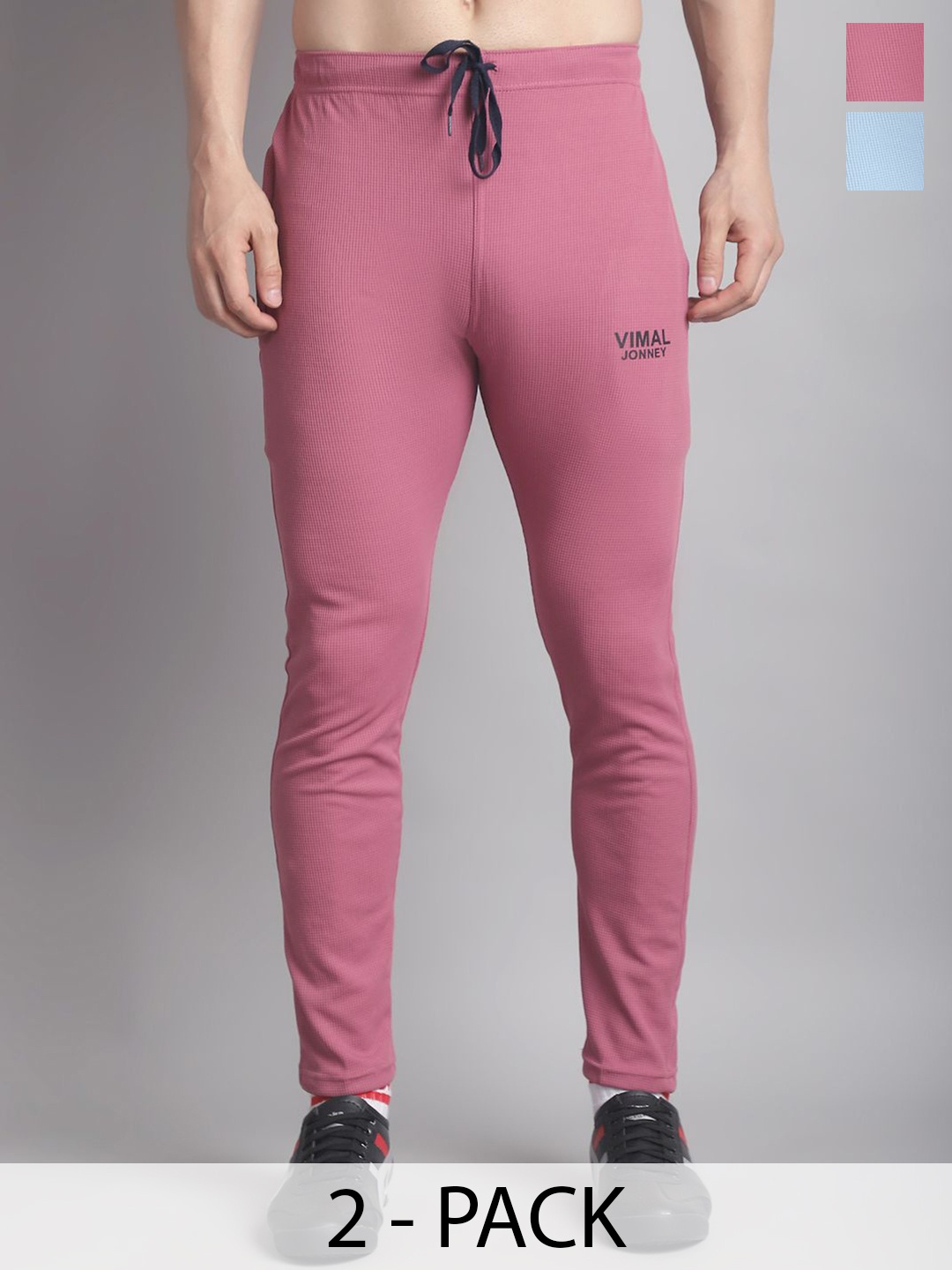MACK JONNEY Pack Of 2 Men Regular Fit Rapid-Dry Brand Logo Detail Track Pants, Pink