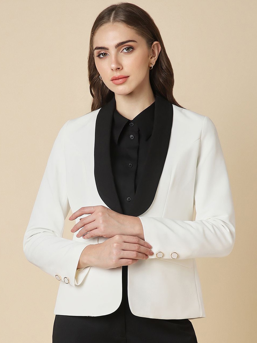 

Allen Solly Woman Notched Lapel Single Breasted Formal Blazers, White