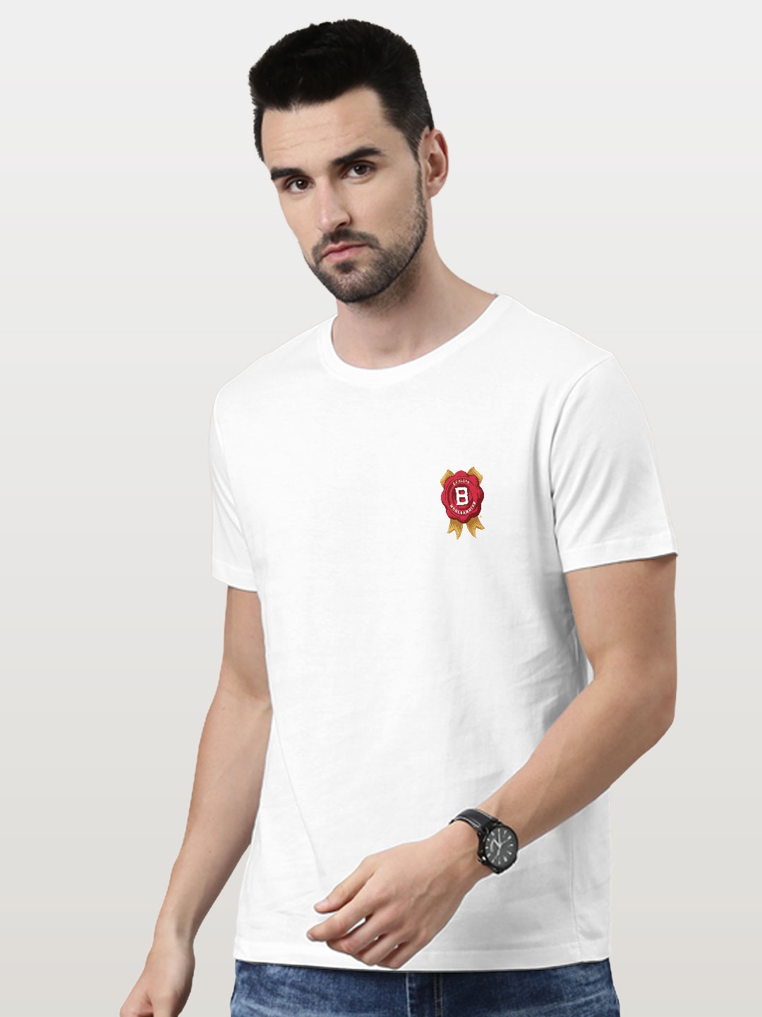 

macmerise Men Applique T-shirt, White