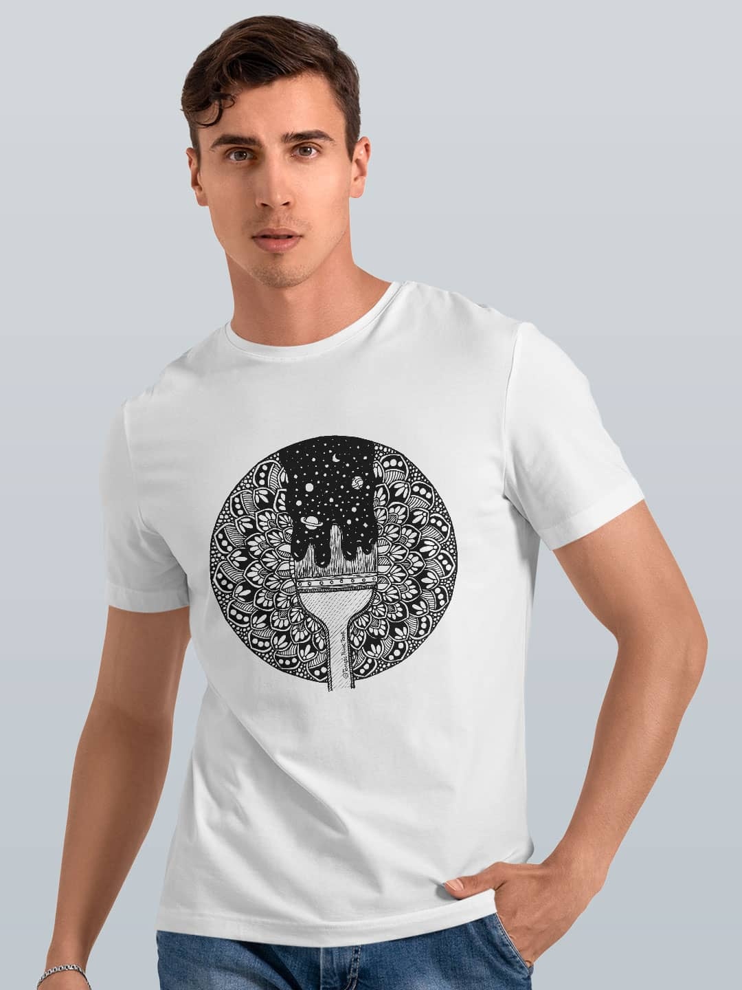 

macmerise Men Typography Colourblocked Pockets T-shirt, White