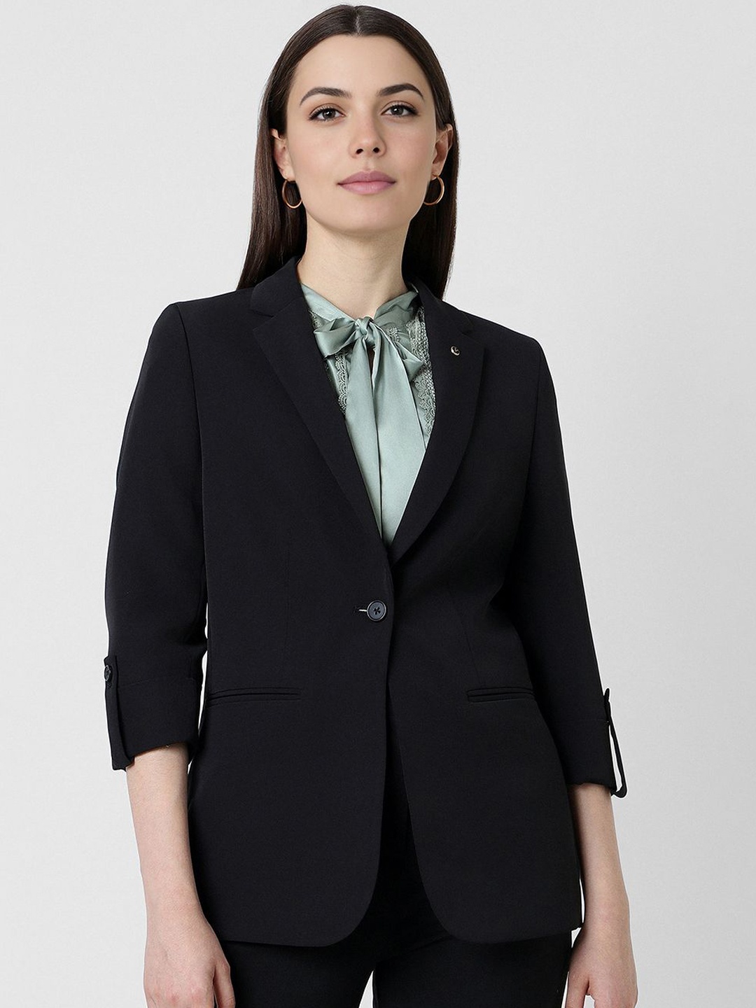 

Van Heusen Woman Notched Lapel Single Breasted Formal Blazers, Black