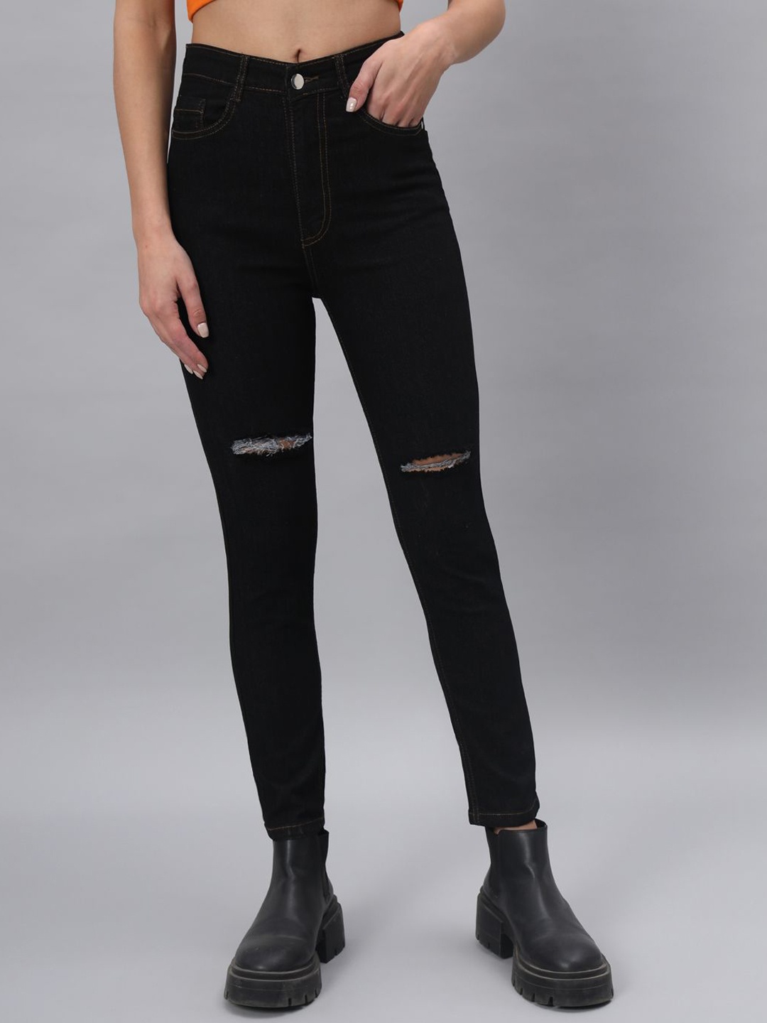 

The Roadster Lifestyle Co. Womens High Rise Skinny-Fit Stretchable Jeans, Black