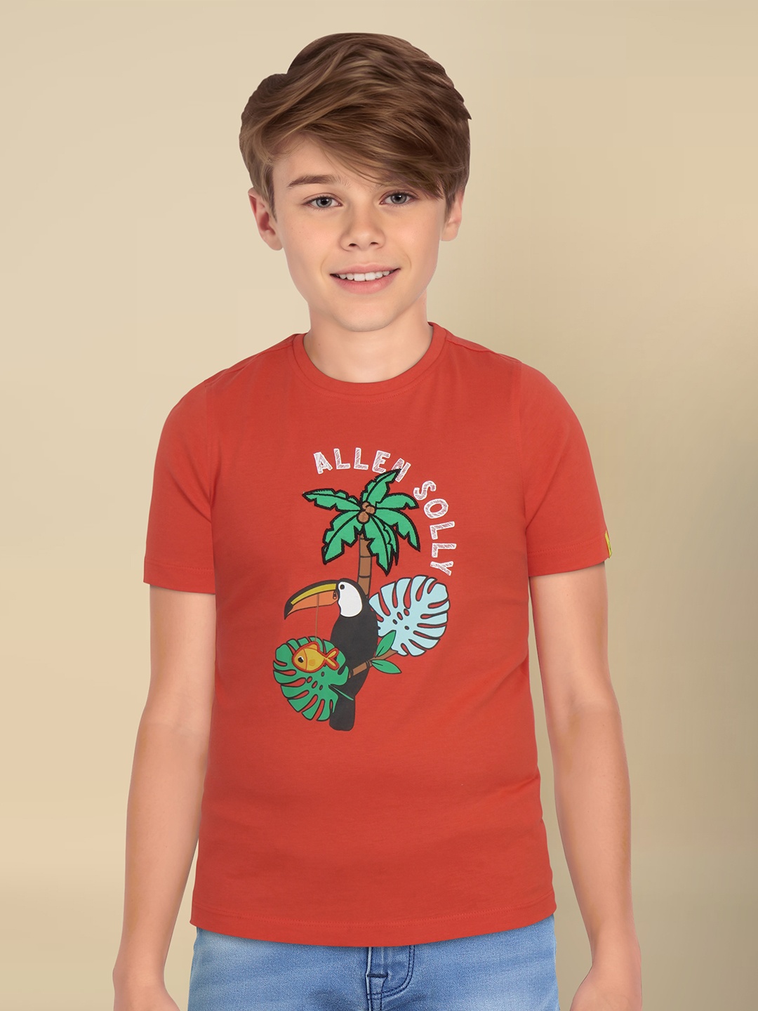 

Allen Solly Junior Boys Graphic Printed Round Neck Cotton T-shirt, Red