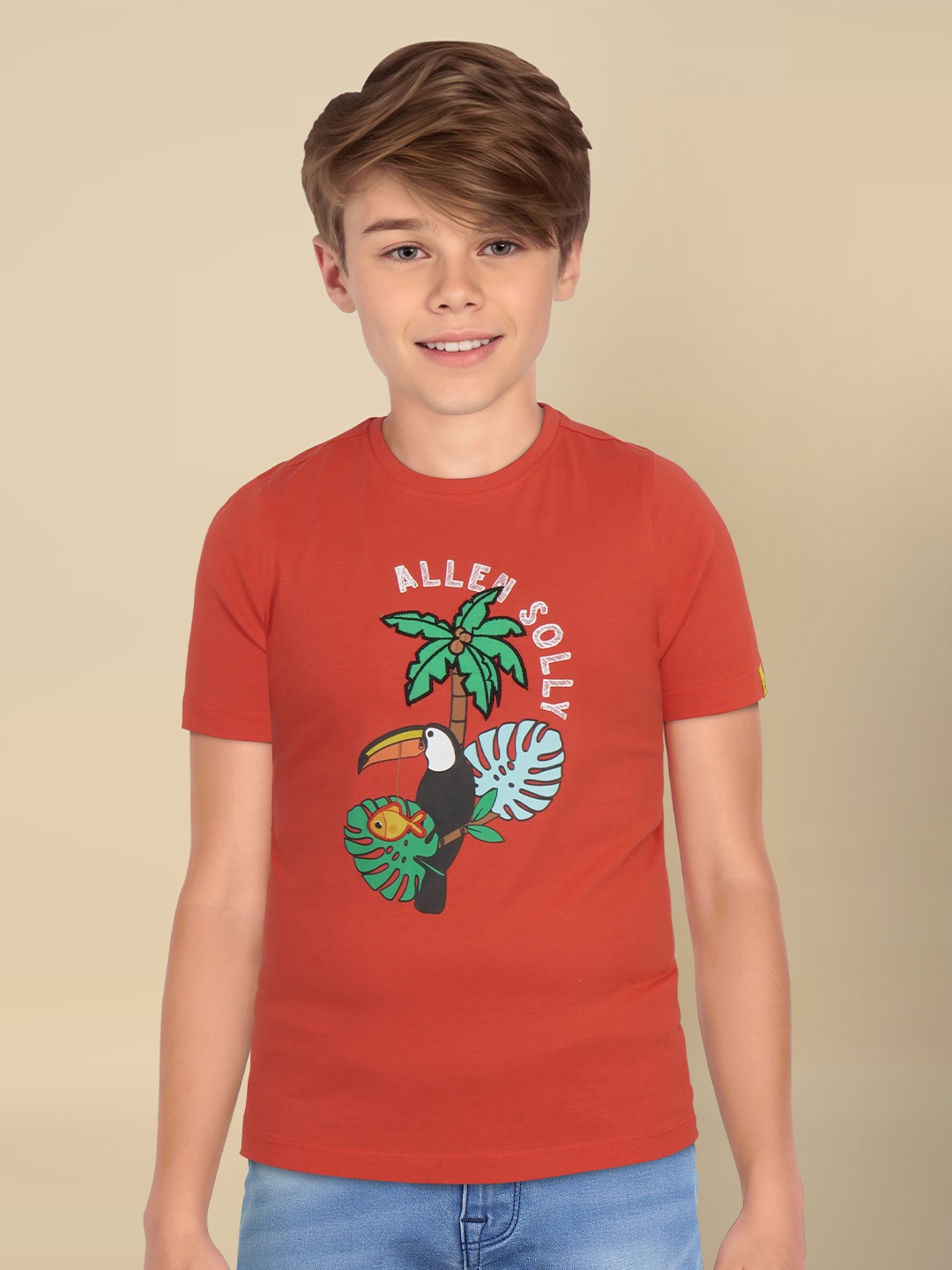 

Allen Solly Junior Boys Graphic Printed Round Neck Cotton T-shirt, Red