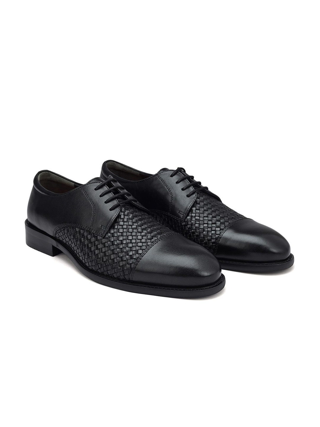 

ROSSO BRUNELLO Men Textured Leather Lace-Ups Formal Oxfords, Black