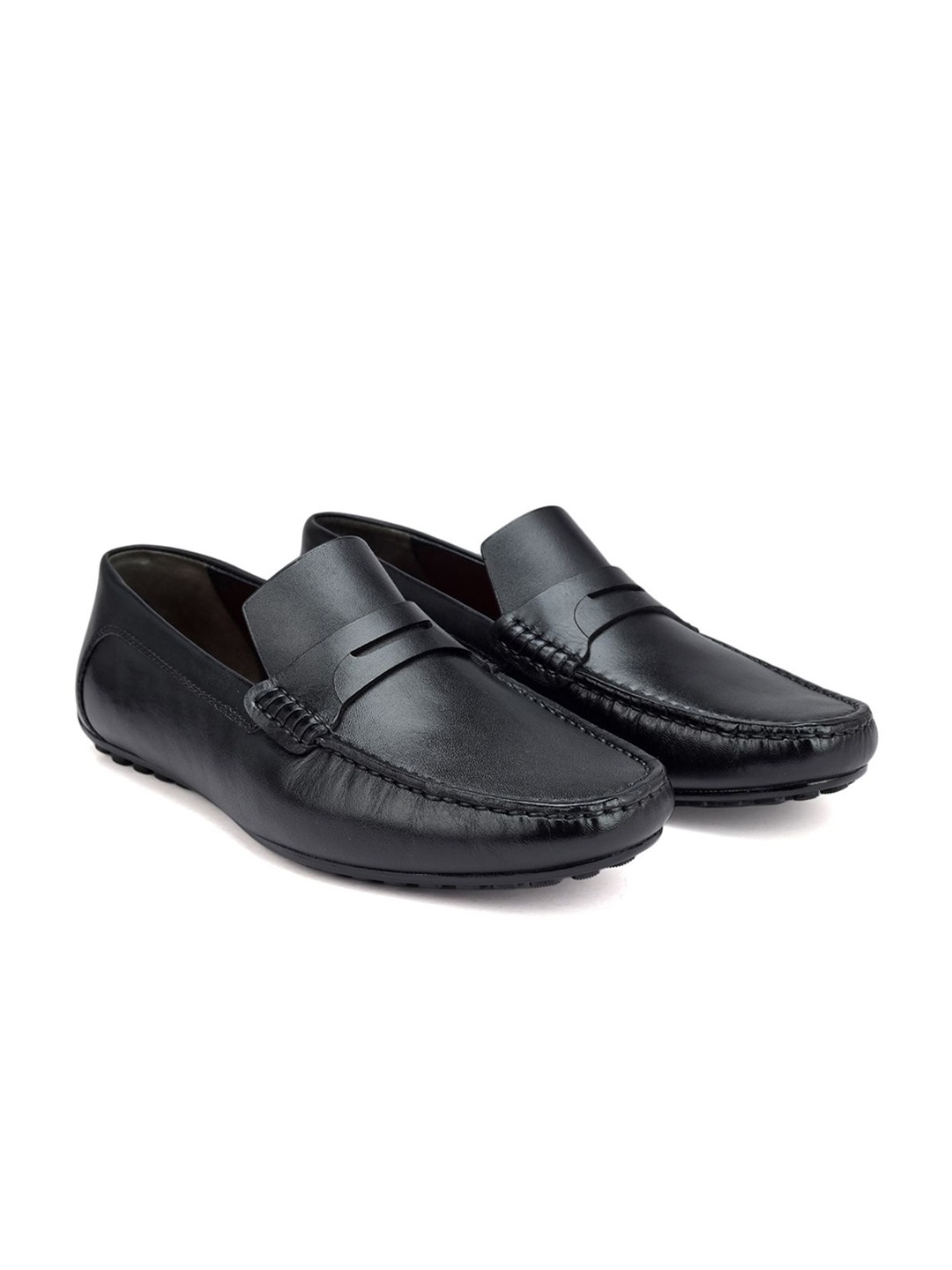 

ROSSO BRUNELLO Men Leather Slip-On Formal Loafers, Black