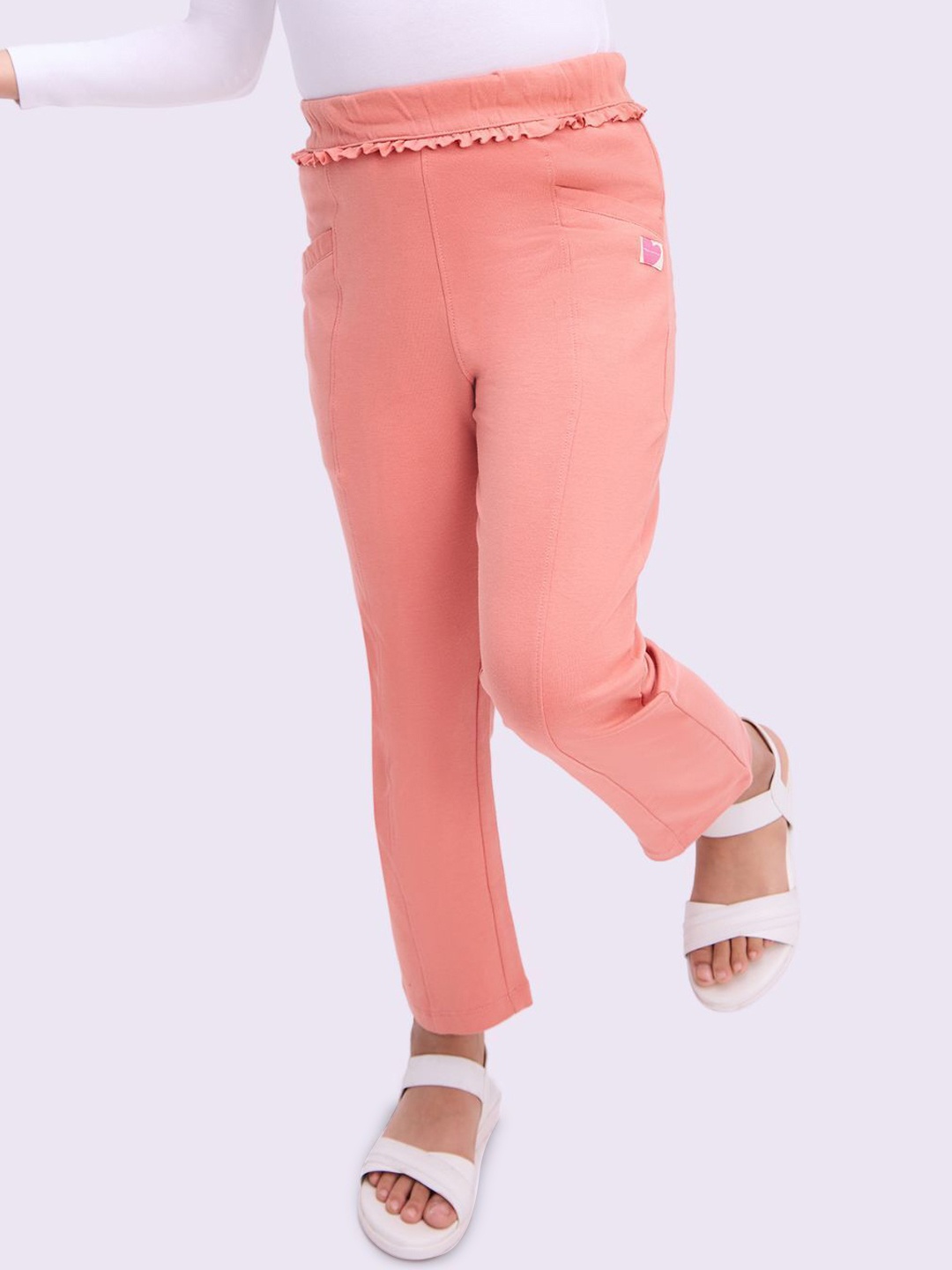 

Bombay High Girls Pure Cotton Mid-Rise Relaxed Wide Leg Trousers, Peach