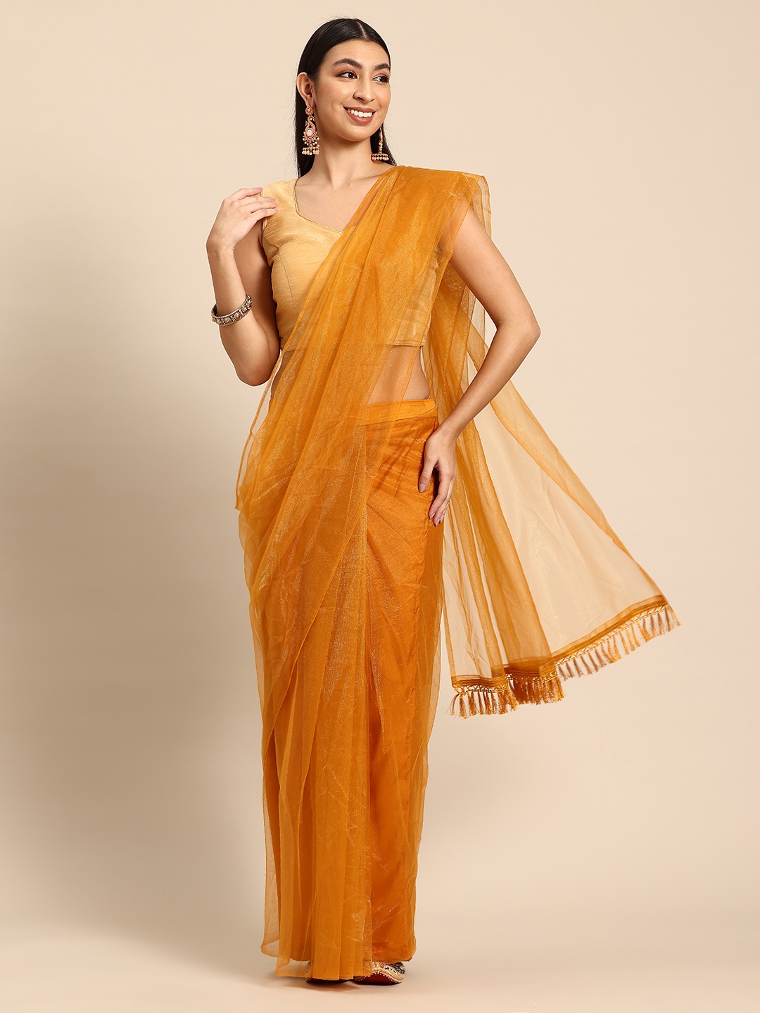 

Tikhi Imli Shimmer Net Saree, Yellow
