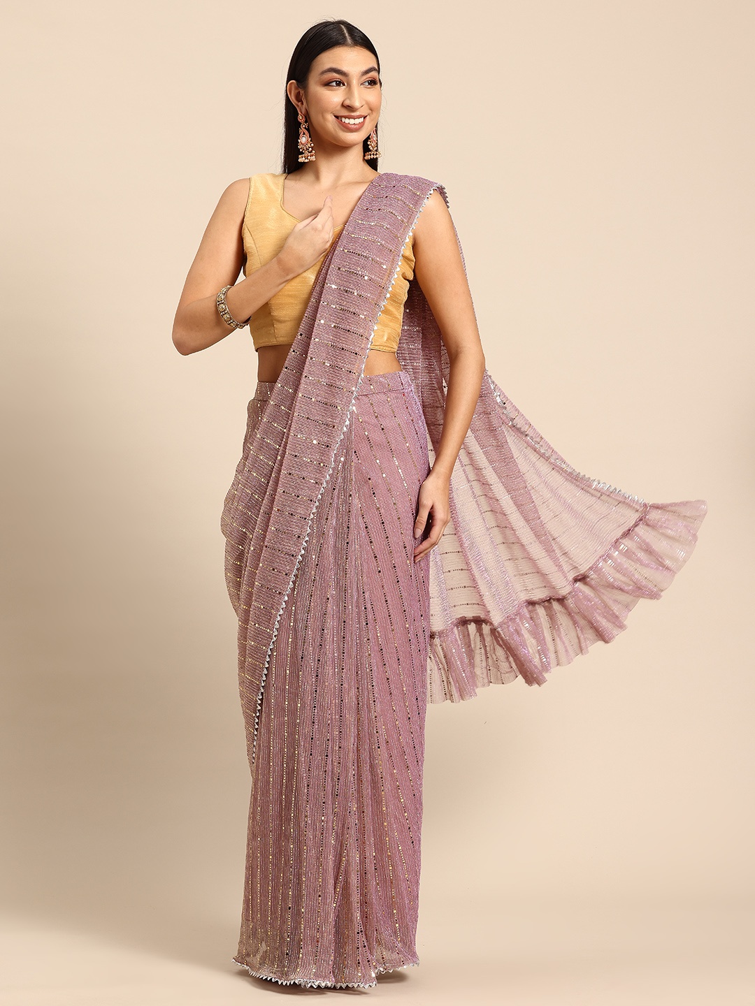 

Tikhi Imli Embellished Sequinned Ready to Wear Saree, Pink
