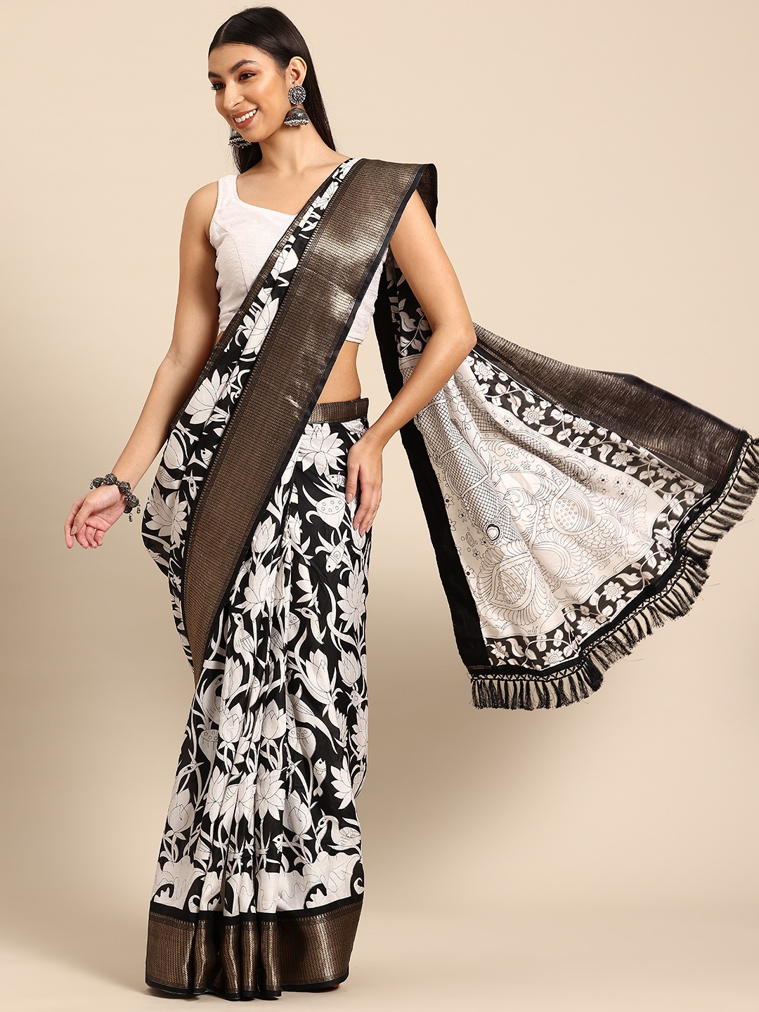 

Tikhi Imli Floral Zari Saree, White