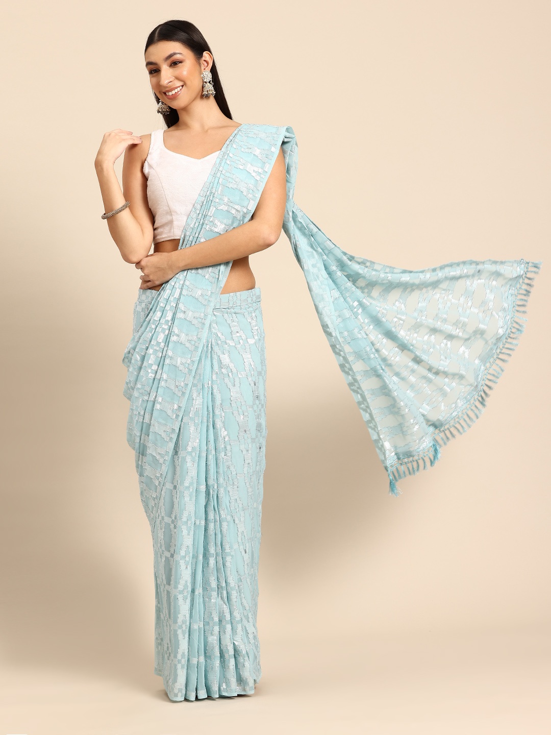 

Tikhi Imli Woven Design Mukaish Saree, Blue