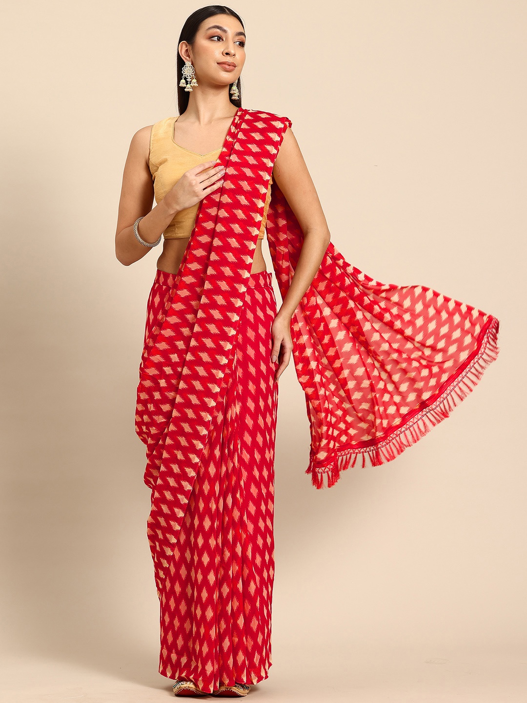 Tikhi Imli Abstract Printed Saree, Red