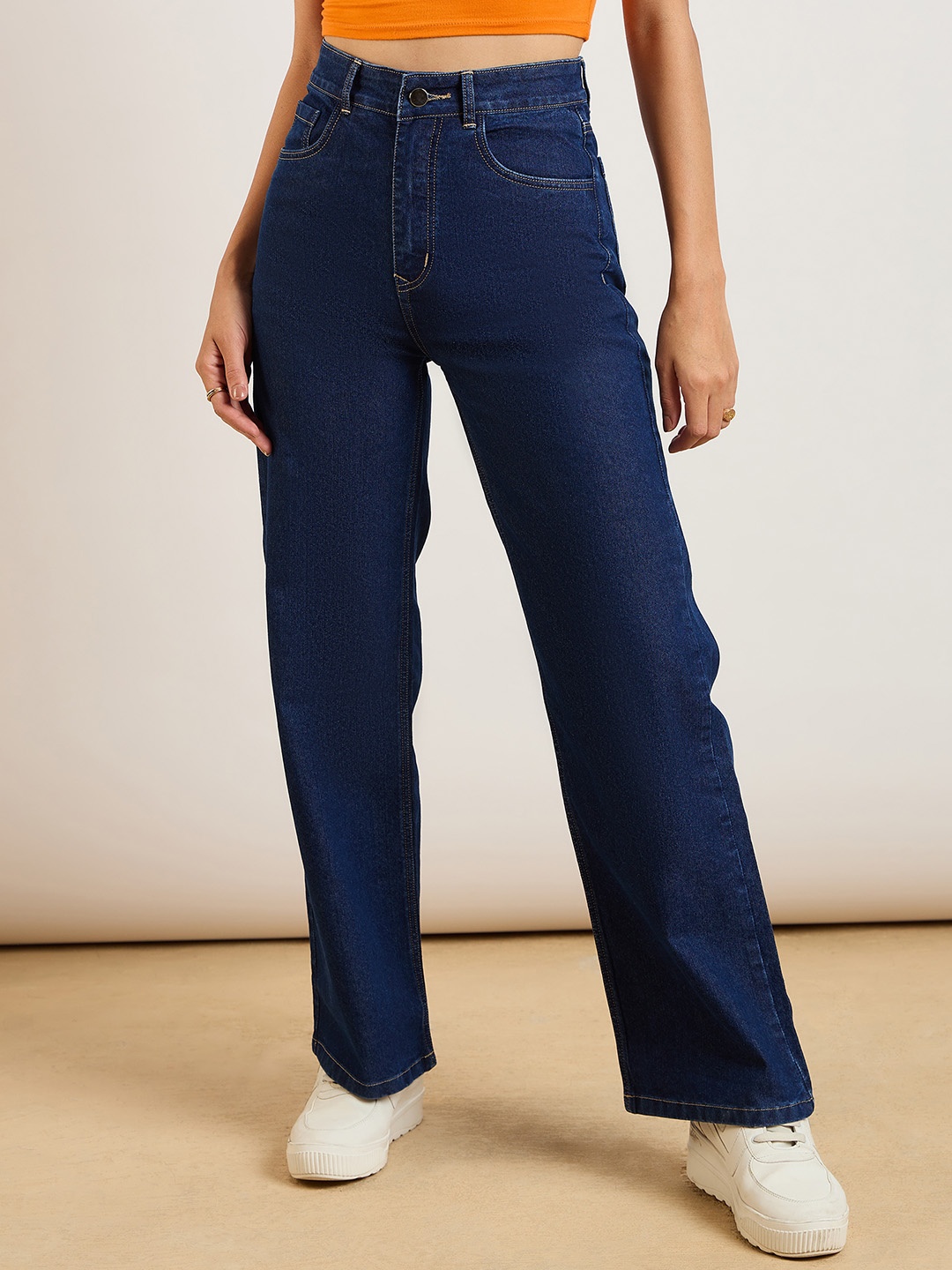 

DressBerry Women Wide Leg Classic High-Rise Jeans, Navy blue