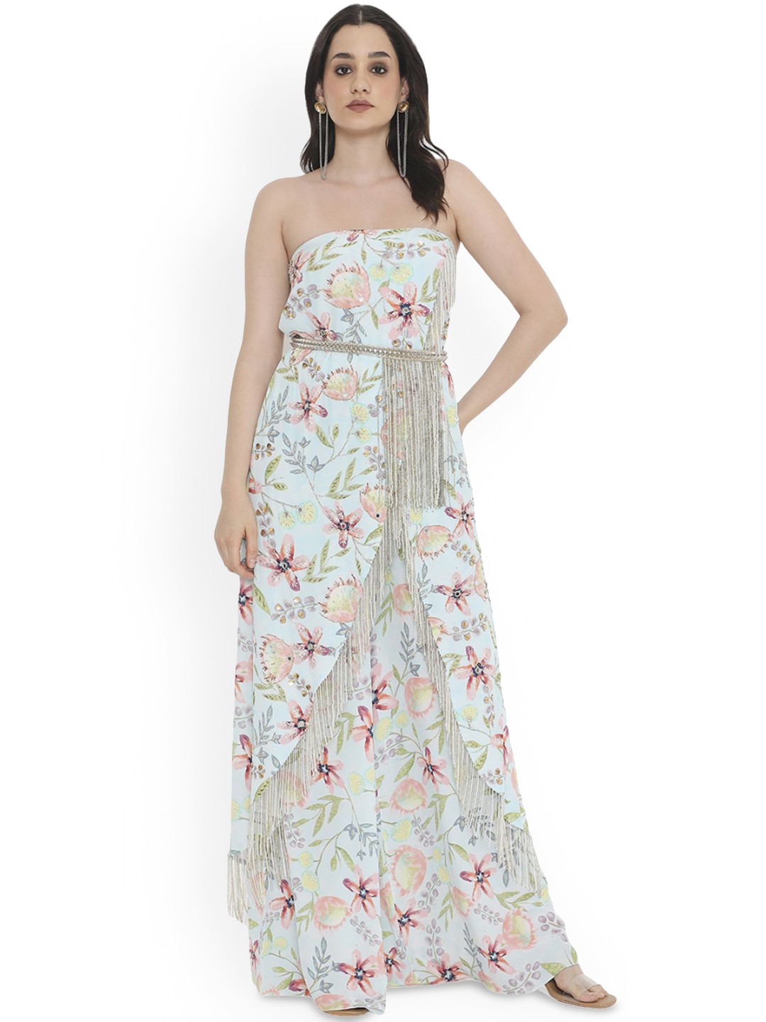 

Payal Singhal Floral Embroidered Beads and Stones A Line Kurta with Palazzos, Lavender