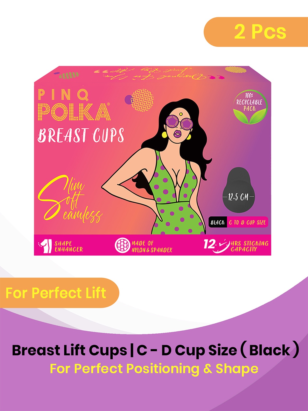 

PINQ Black Reusable Lift Cup C-D Body Tape Stick On Bra Pasties