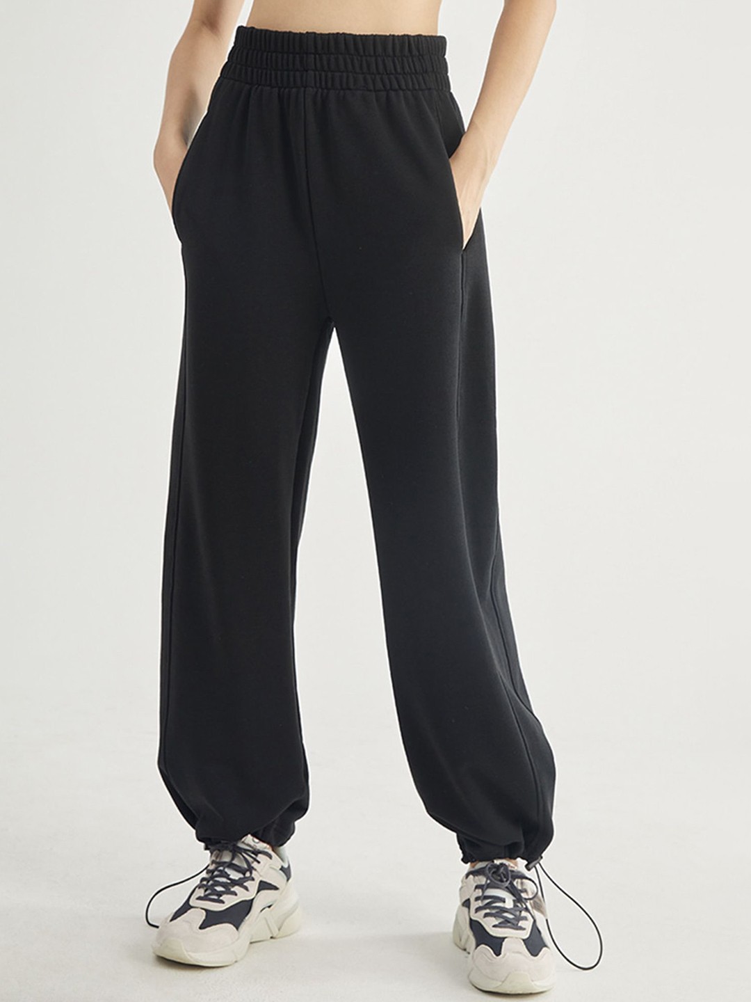 

LULU & SKY Women Cotton Mid Rise Regular Track Pants, Black