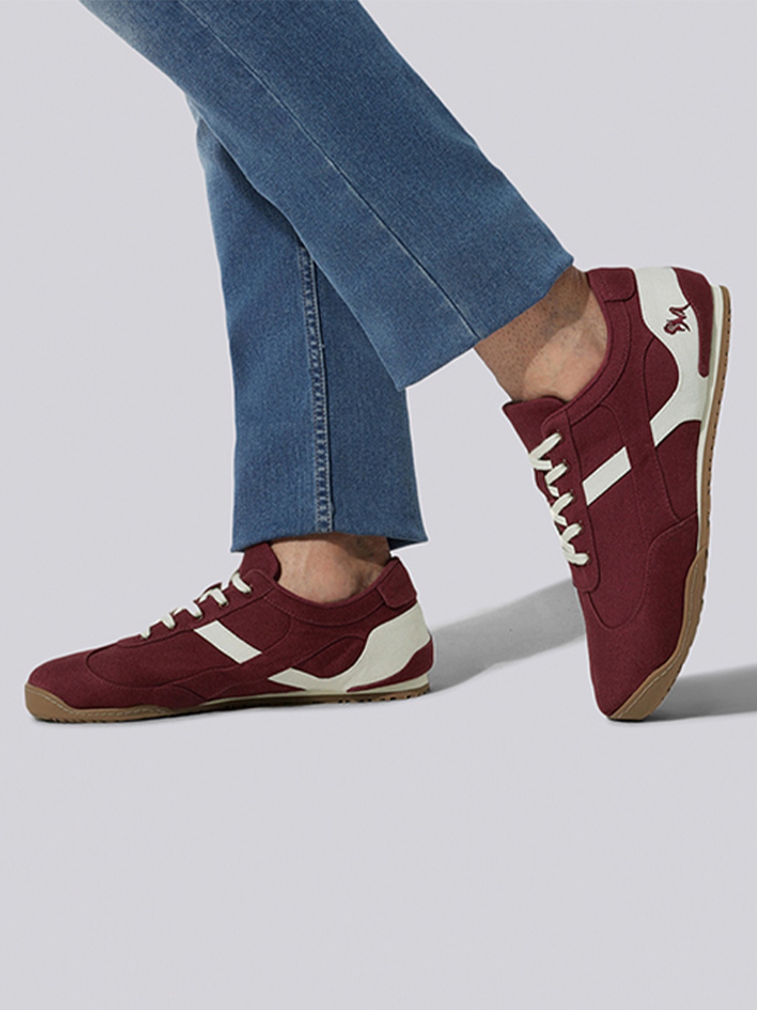 NEEMANS Unisex Colorblocked Round Toe Lace Ups Sneakers, Maroon