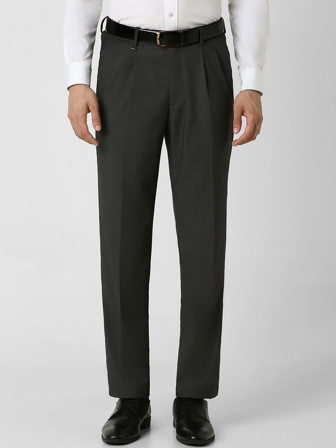 

Van Heusen Men Mid-Rise Pleated Formal Trousers, Grey