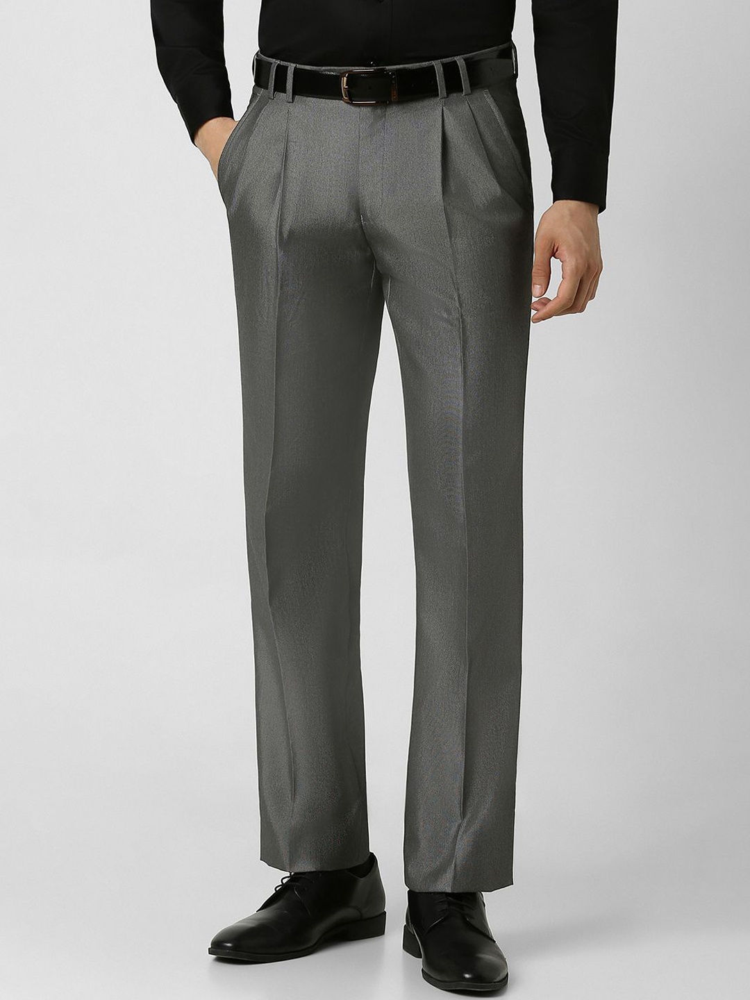 

Van Heusen Men Textured Mid-Rise Pleated Formal Trousers, Grey