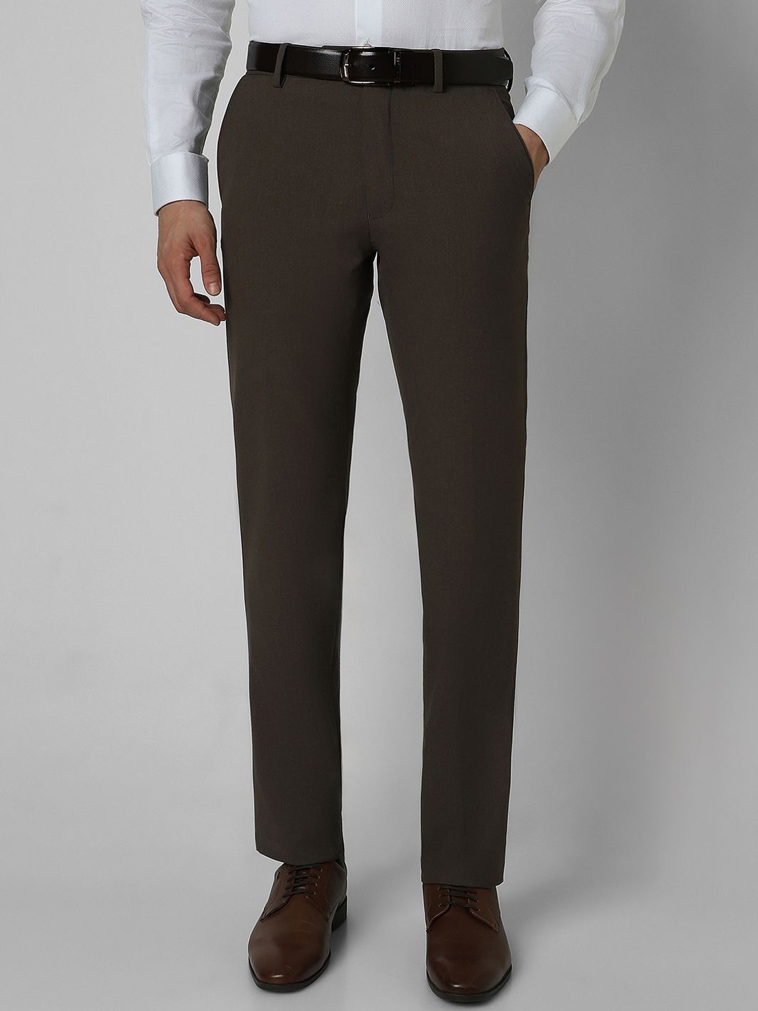 

Van Heusen Men Slim Fit Mid Rise Formal Trousers, Brown