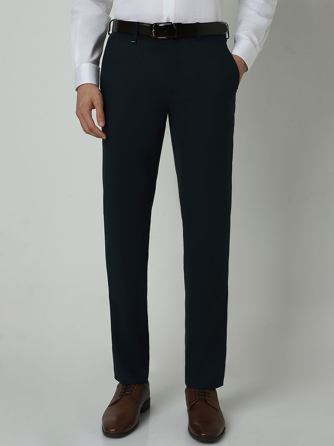 

Van Heusen Men Slim Fit Mid-Rise Flat-Front Formal Trousers, Green