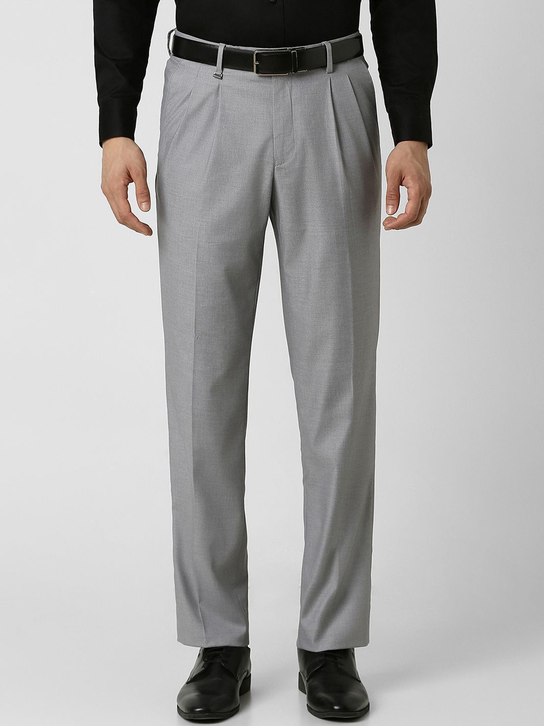 

Van Heusen Men Textured Mid-Rise Pleated Formal Trousers, Grey
