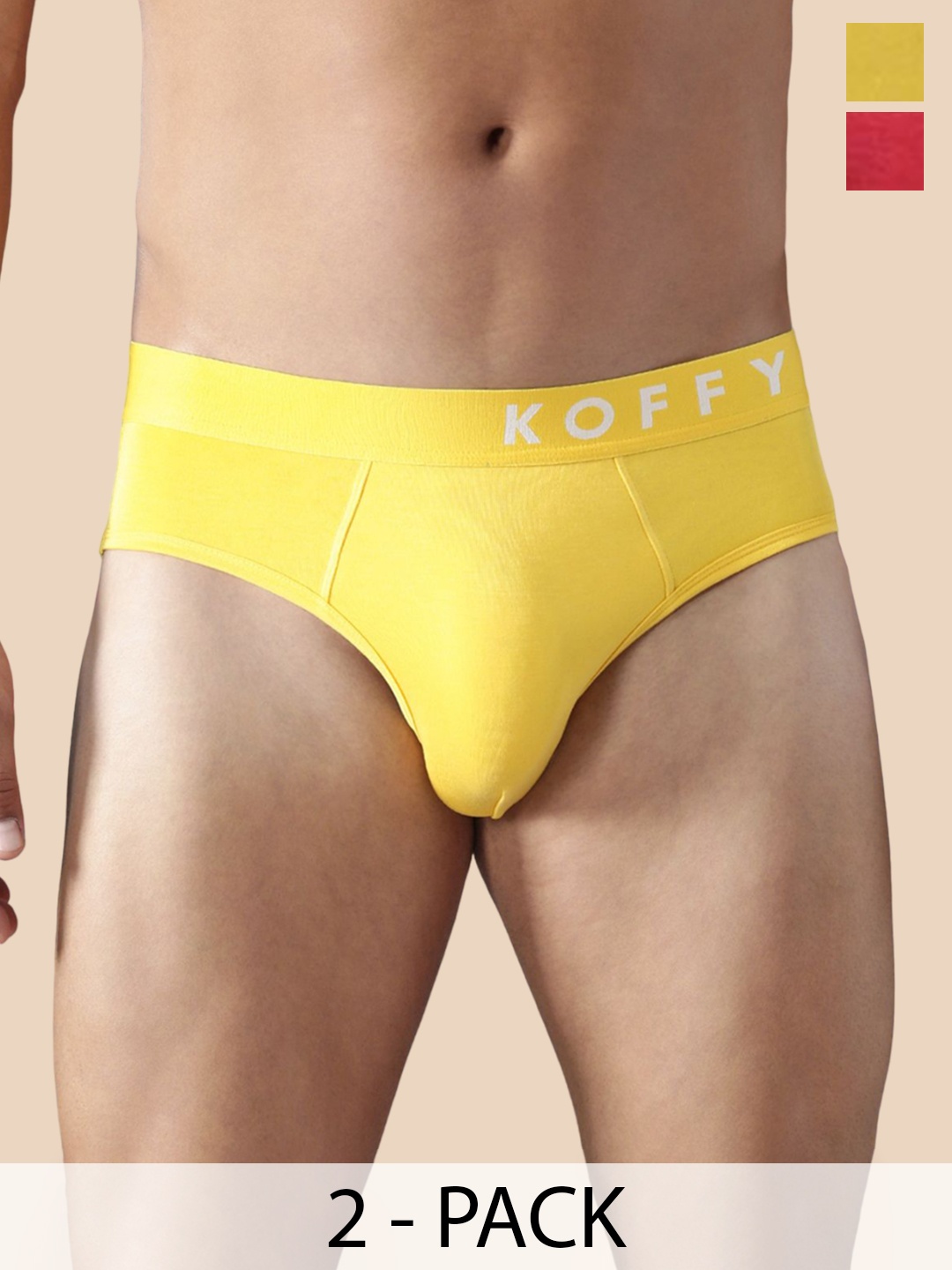 

KOFFY Men Pack Of 2 Eco-Friendly Mid Rise Cotton Basic Briefs KOFFY_KI36_YLW_MNRD_2PC, Yellow