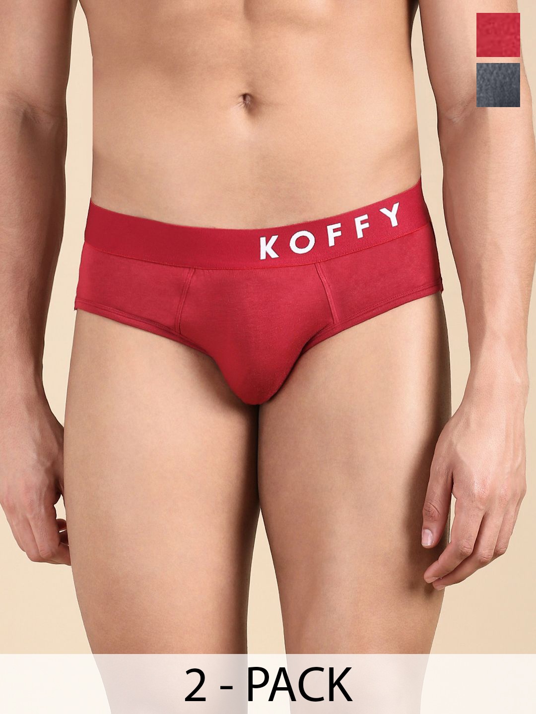 

KOFFY Pack Of 2 Men Basic Briefs KOFFY_KI36_DGR_MNRD_2PC, Grey