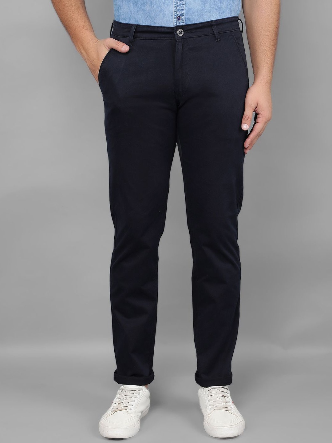 

Canary London Men Smart Slim Fit Mid-Rise Wrinkle Free Trousers, Navy blue