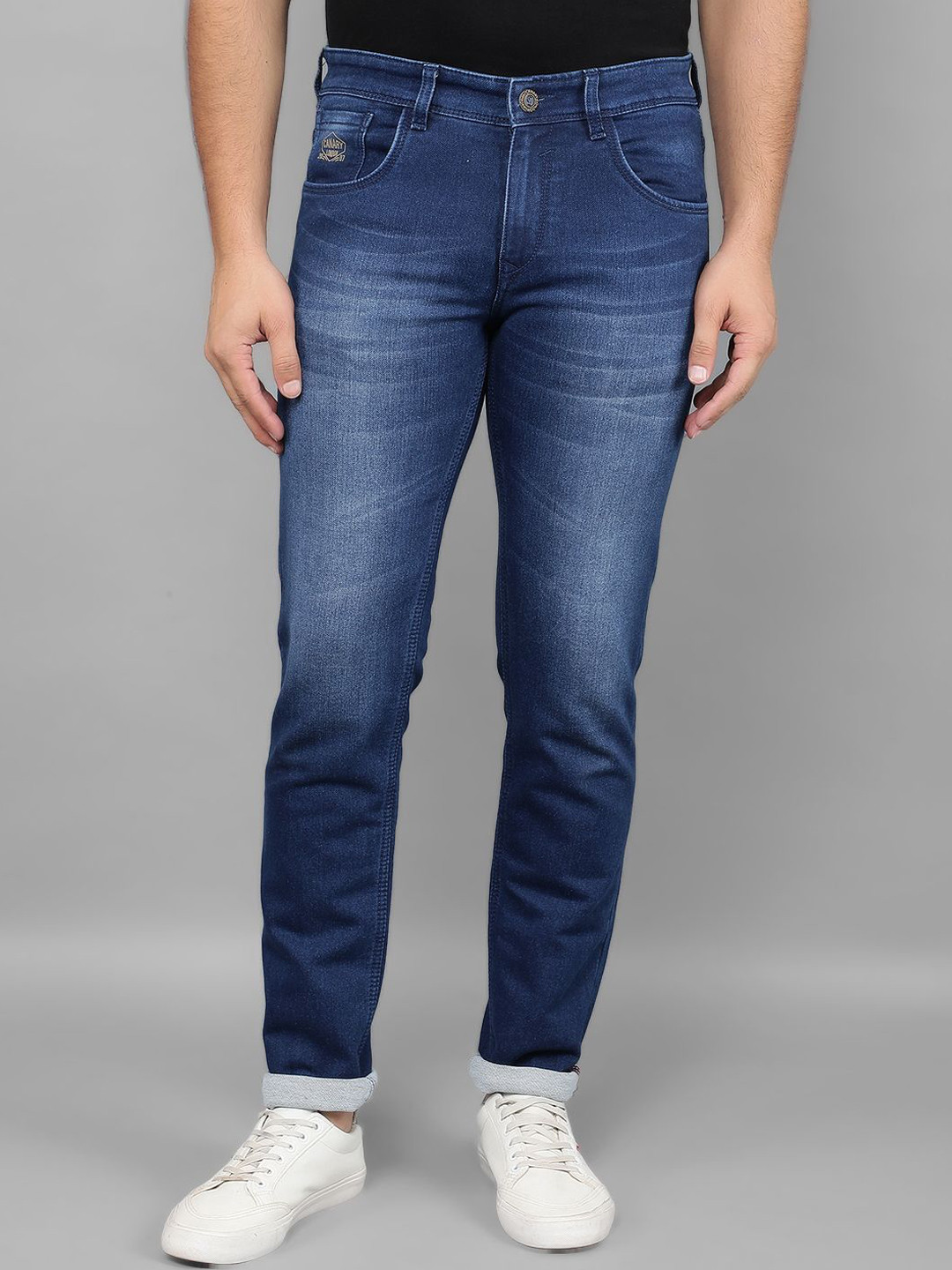 

Canary London Men Smart Tapered Fit Low-Rise Heavy Fade Stretchable Jeans, Blue