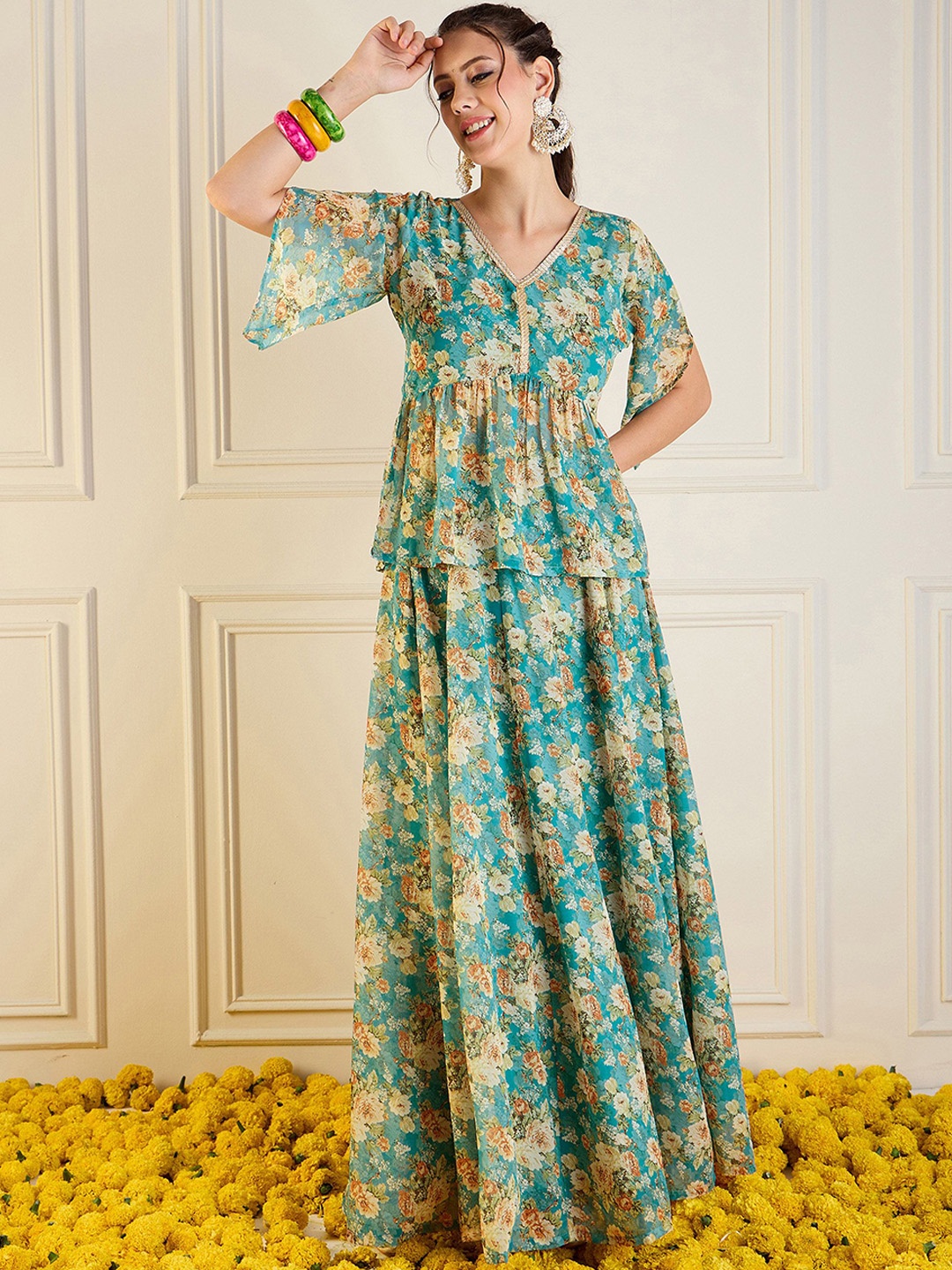 

Shae by SASSAFRAS Floral Printed Top & Palazzo, Blue