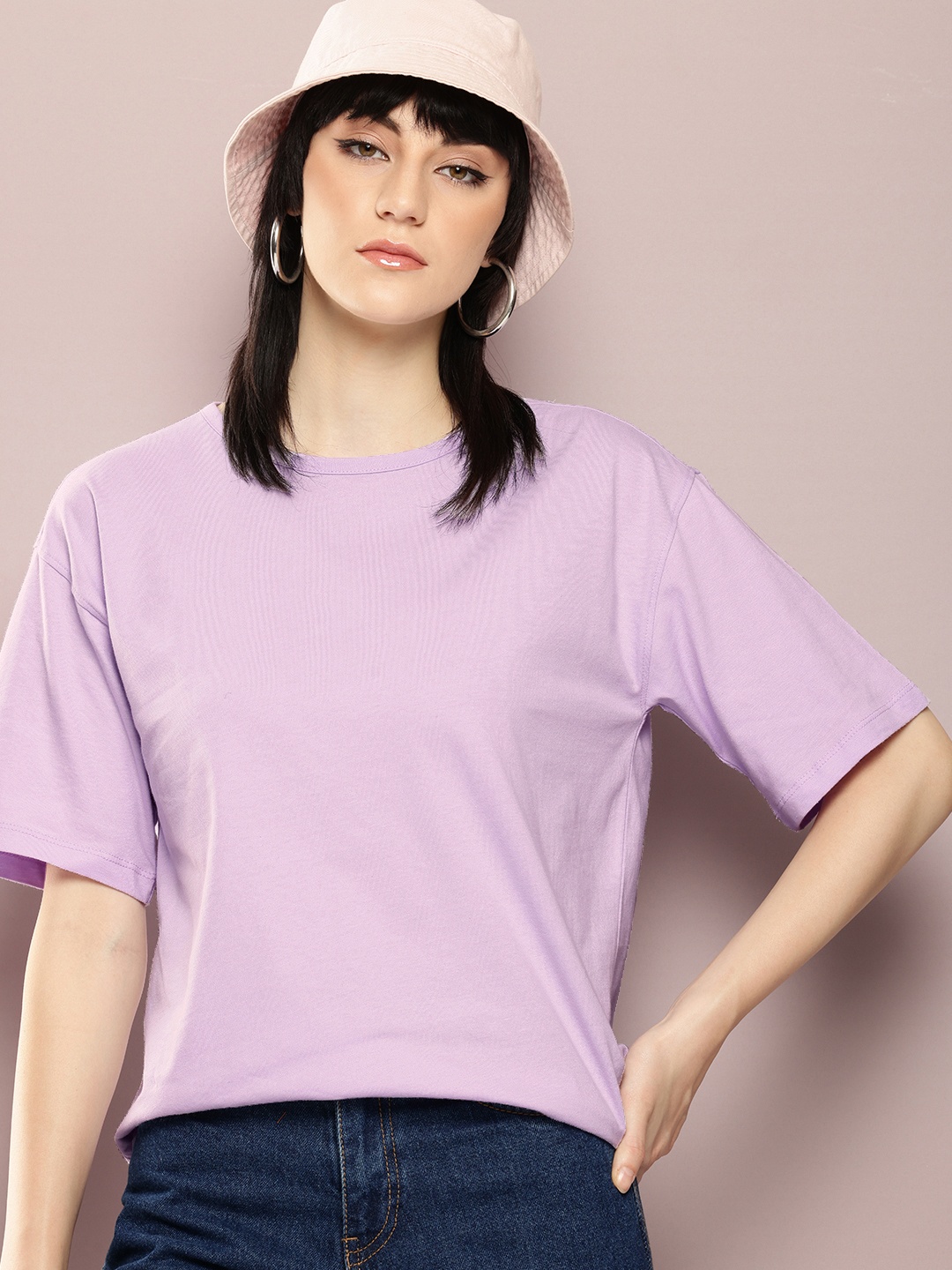 

Kook N Keech Drop-Shoulder Sleeves Oversized Pure Cotton T-shirt, Violet