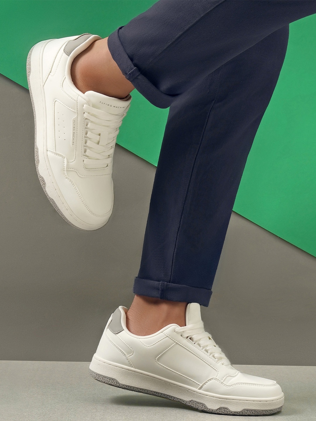 

Flying Machine Men Perforations PU Everyday Sneakers, White
