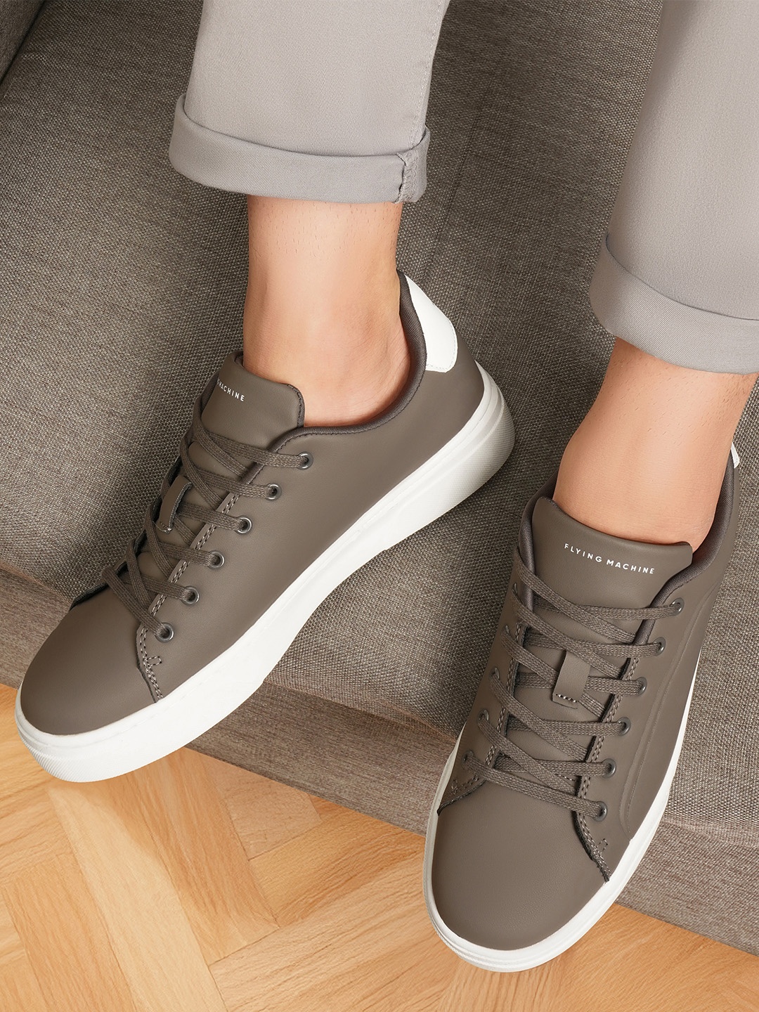 

Flying Machine Men PU Round Toe Sneakers, Grey