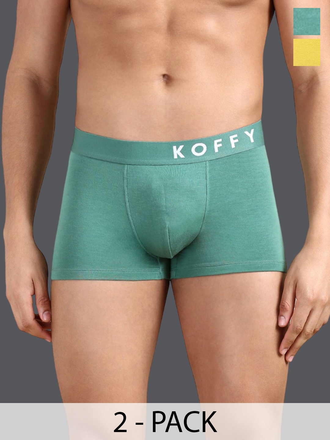 

KOFFY Pack of 2 Pure Cotton Trunks KOFFY_KI37_YLW_GN_2PC, Yellow