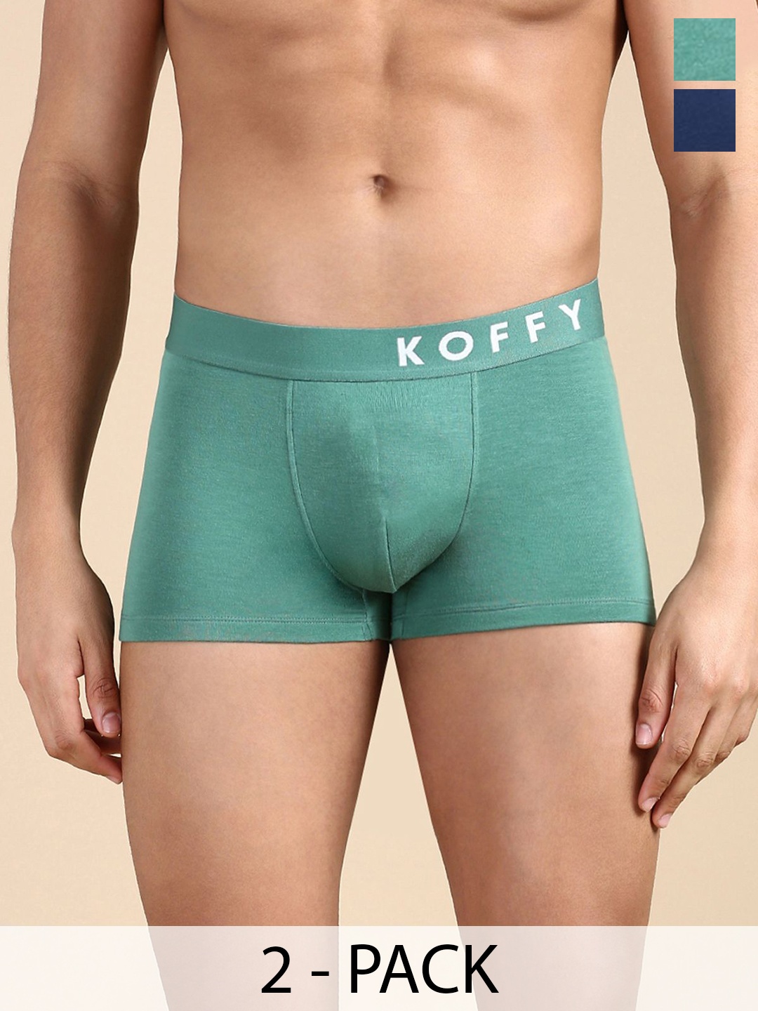 

KOFFY Pack Of 2 Men Mid-Rise Trunks KOFFY_KI37_AFBU_GN_2PC, Blue