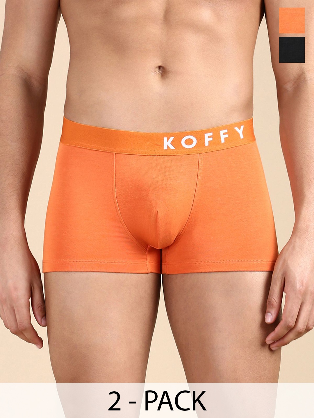 

KOFFY Pack Of 2 Men Assorted Cotton Trunks KOFFY_KI37_BLK_ORG_2PC, Orange